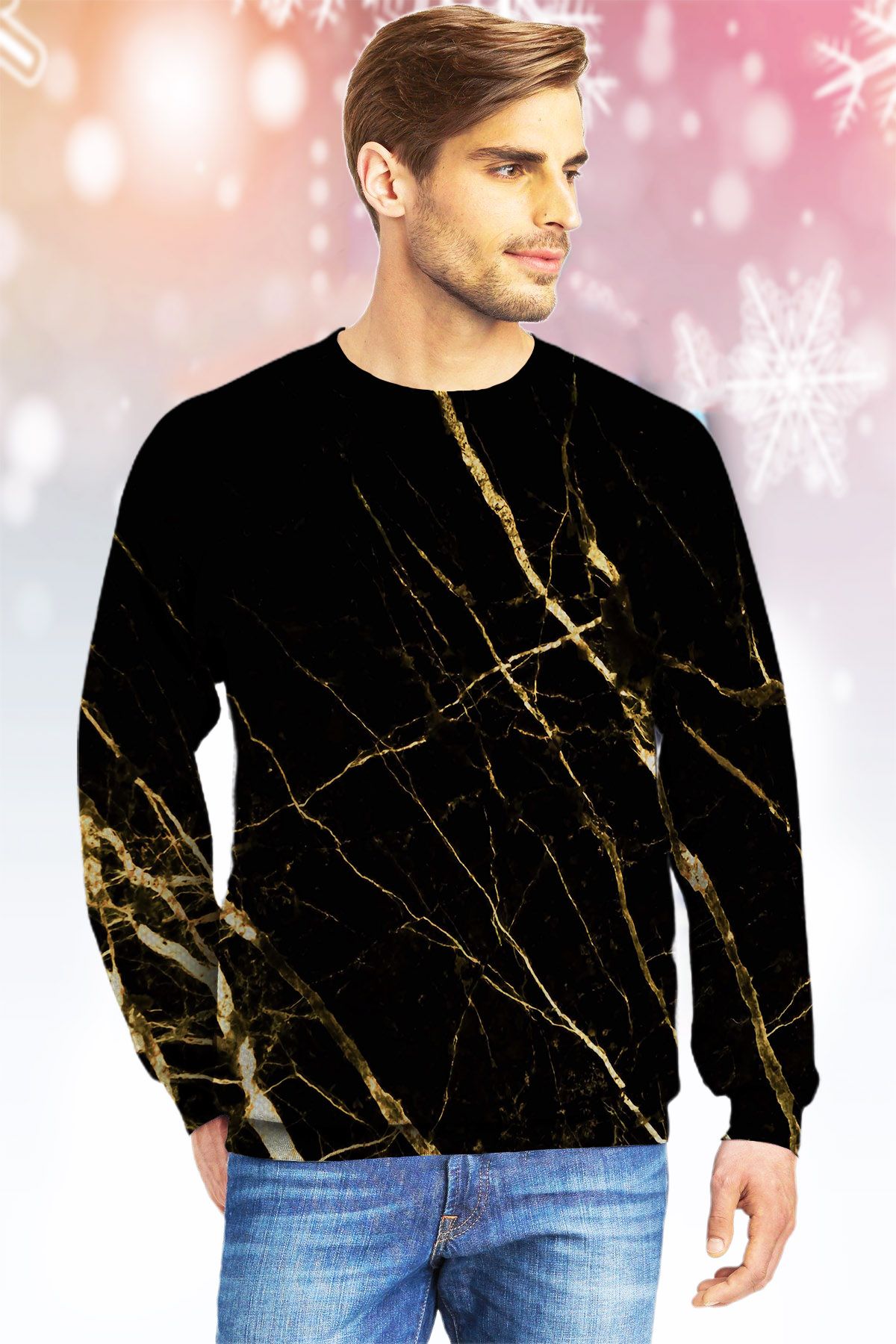 Black Gold Scratch Marble KVH Ugly Christmas Sweater- Best Christmas Gifts 2023