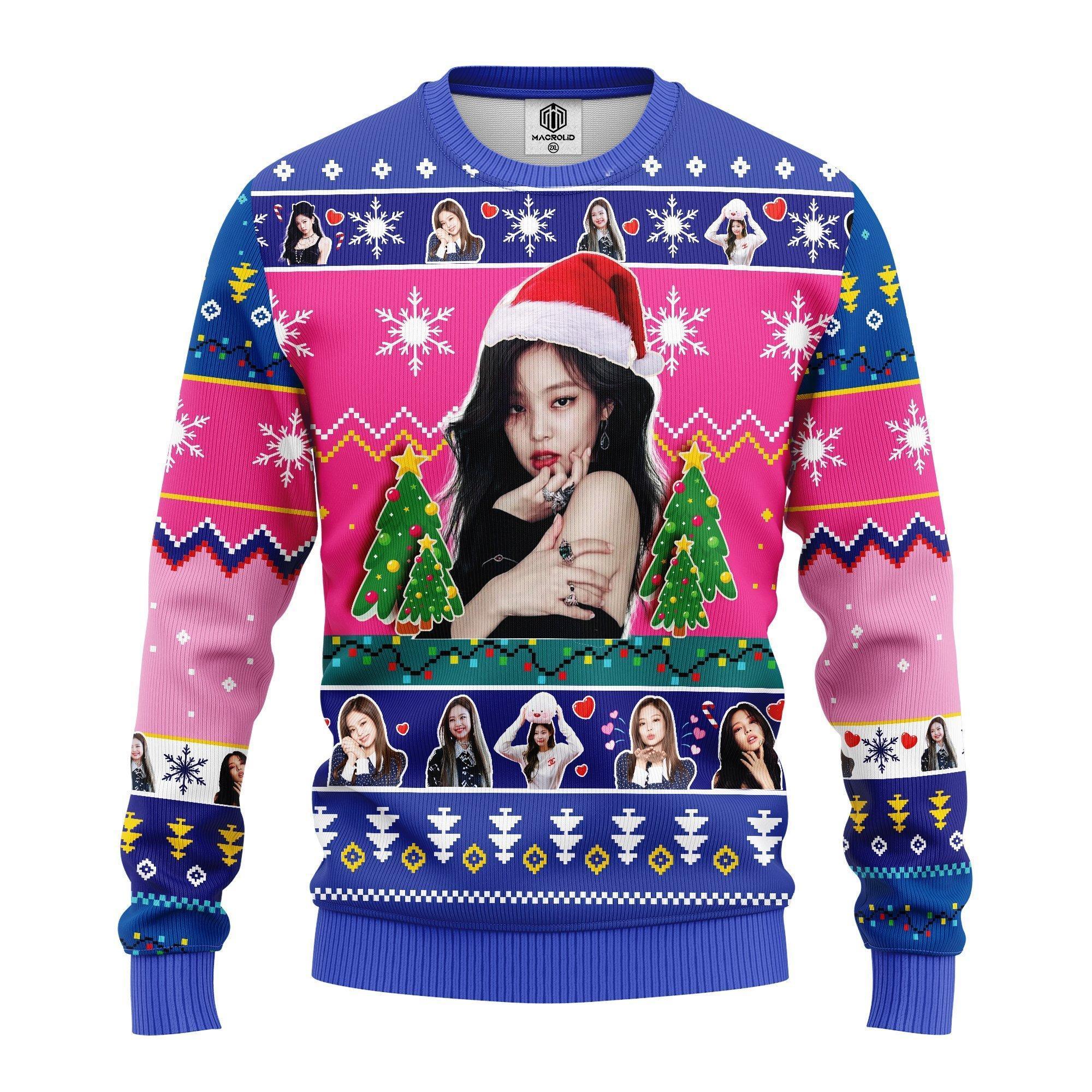 Black Pink Band Merry Xmas Gift, Santa Jenny Ugly Christmas Sweater 260- Best Christmas Gifts 2023