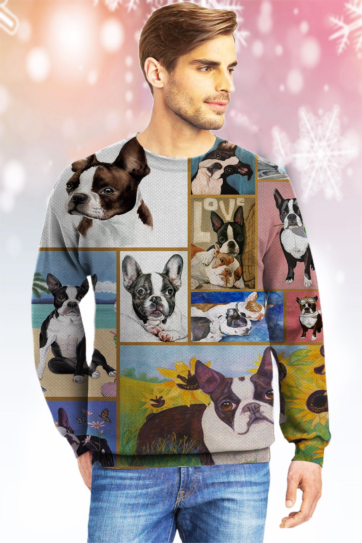 Boston Terrier Color KVH Ugly Christmas Sweater|Crewneck Sweatshirts For Men & Women|Merry Christmas- Best Christmas Gifts 2023