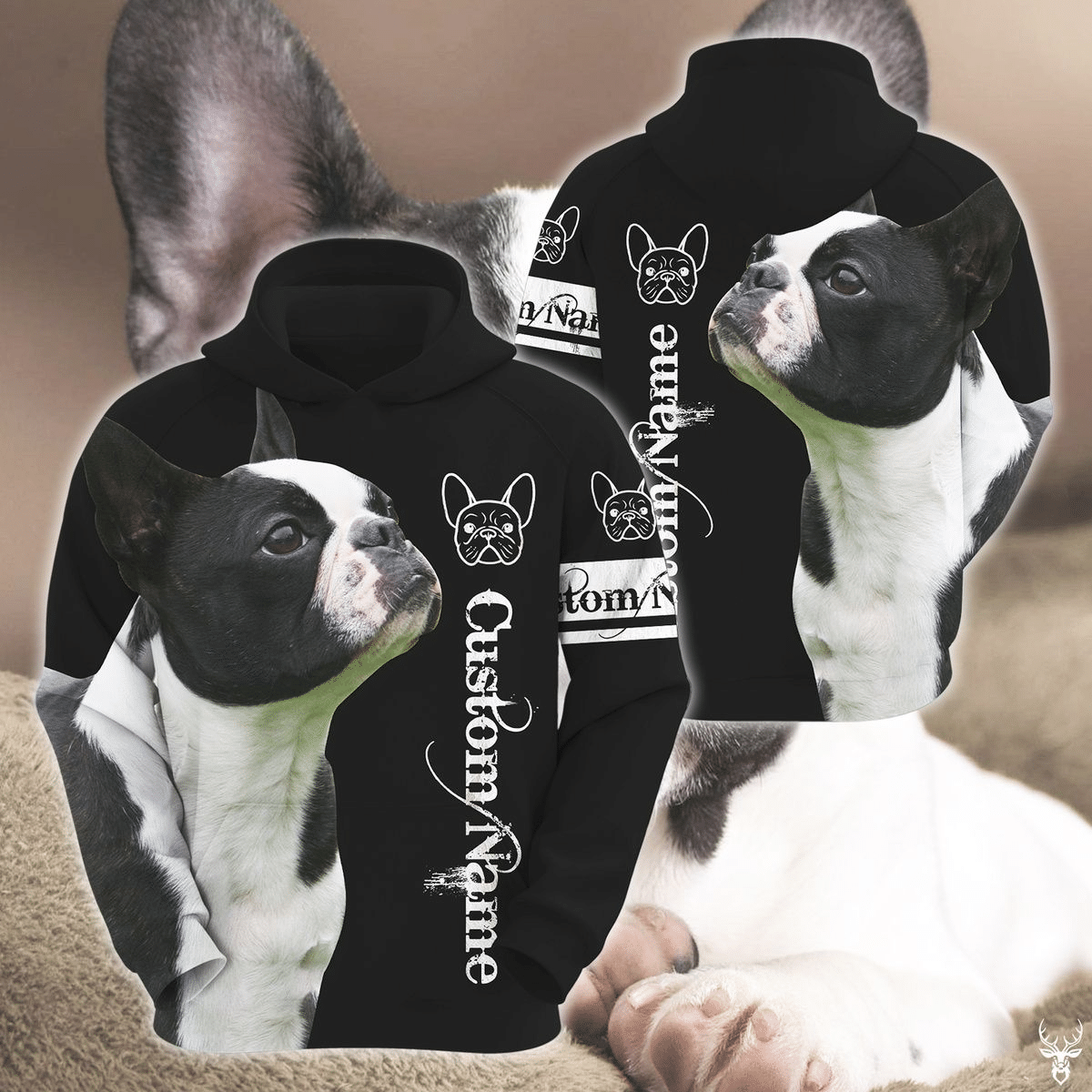 Boston Terrier Customize Unisex 3D Hoodie