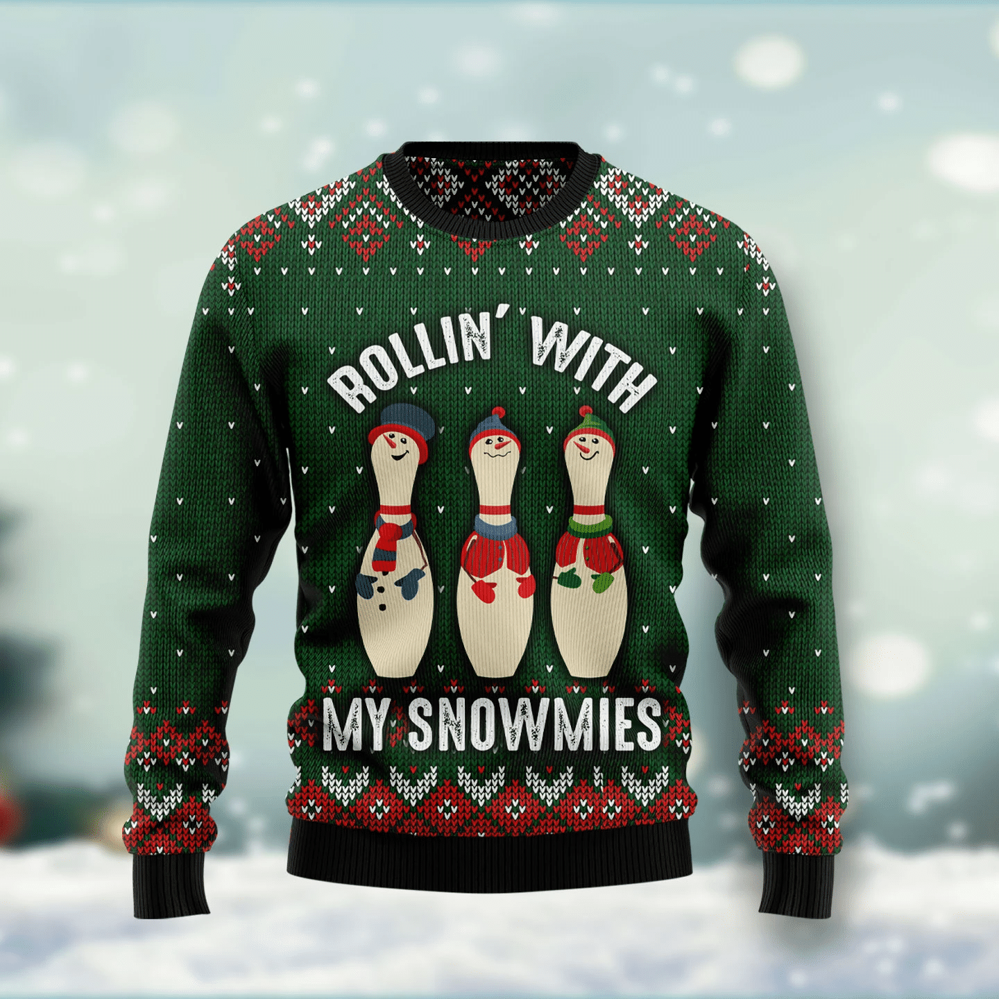 Bowling Rollin With My Snowmies Christmas Ugly Christmas Sweater- Best Christmas Gifts 2023