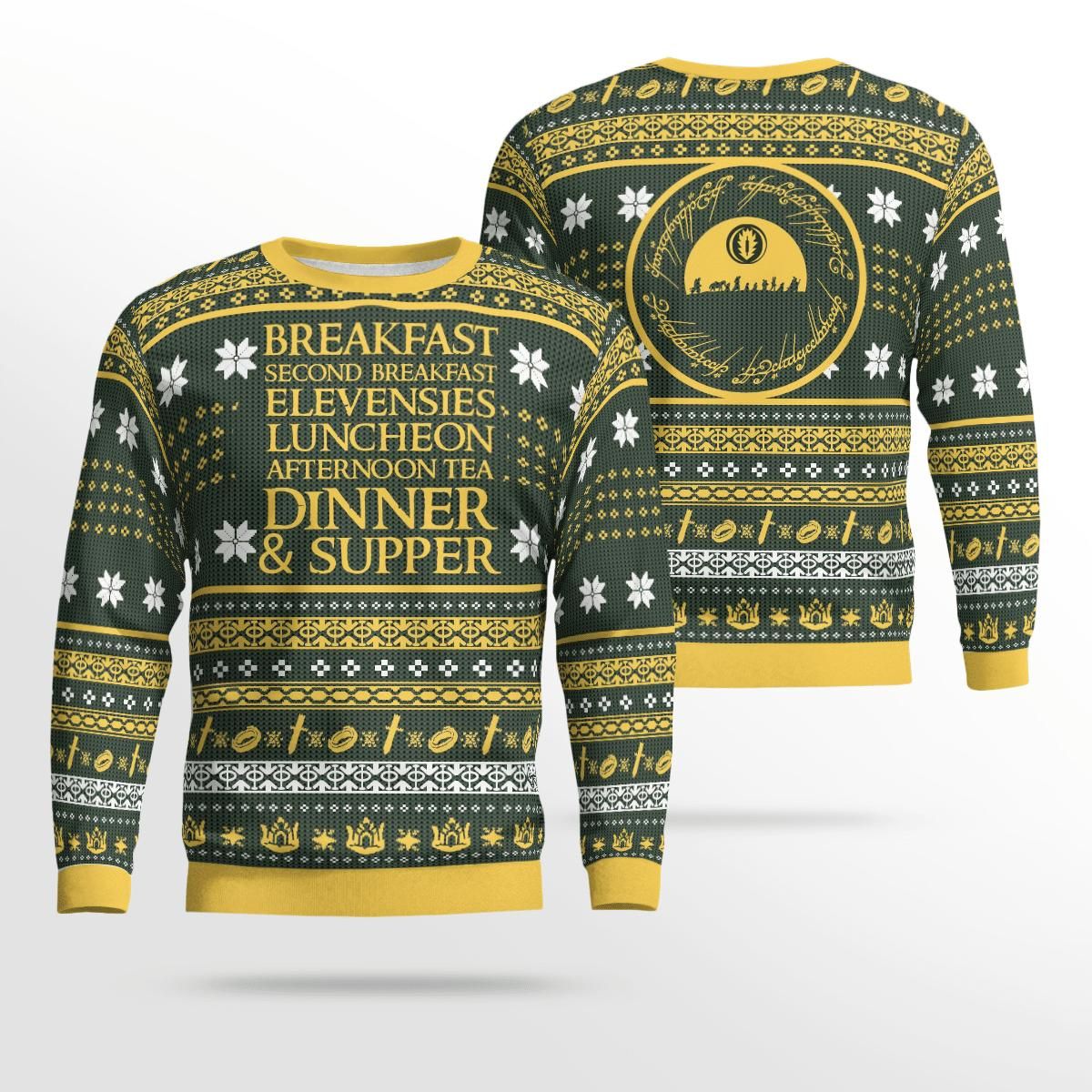 Breakfast Second Breakfast LOTR Ugly Sweater, Christmas Gift , Breakfast Second Breakfast LOTR Ugly Christmas Sweater- Best Christmas Gifts 2023