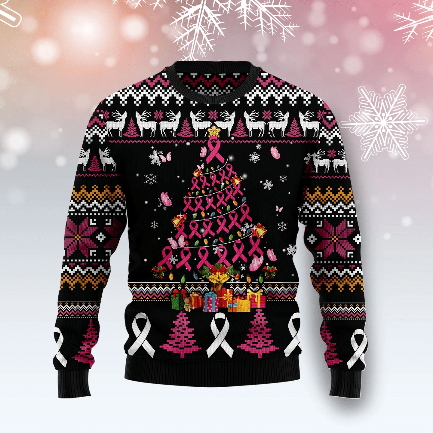 Breast Cancer Awareness Christmas Tree Christmas Ugly Christmas Sweater- Best Christmas Gifts 2023