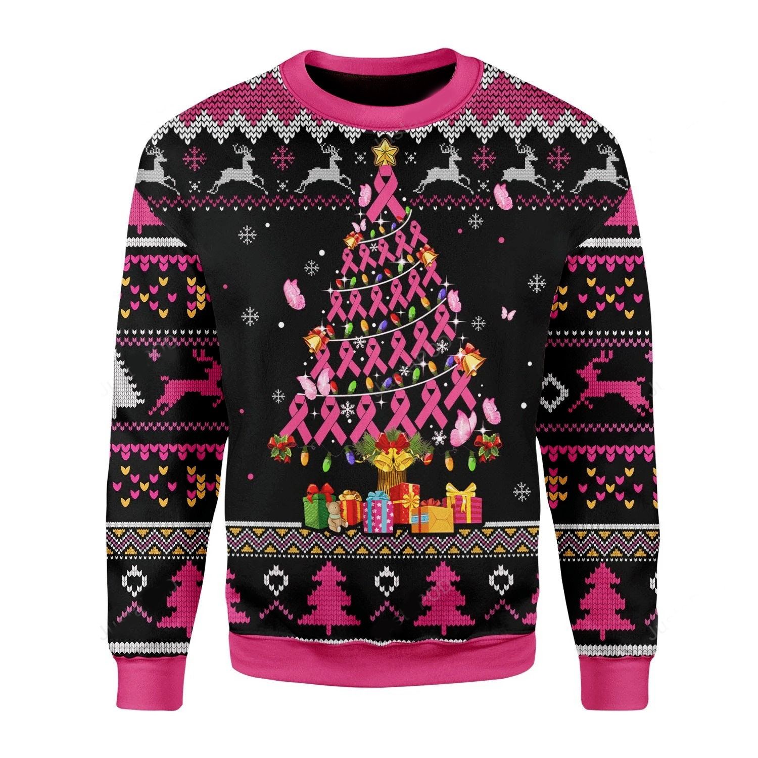 Breast Cancer Awareness Ugly Sweater, Breast Cancer Awareness Christmas Sweater, Breast Cancer Awareness Ribbon Christmas Tree Shirt- Best Christmas Gifts 2023