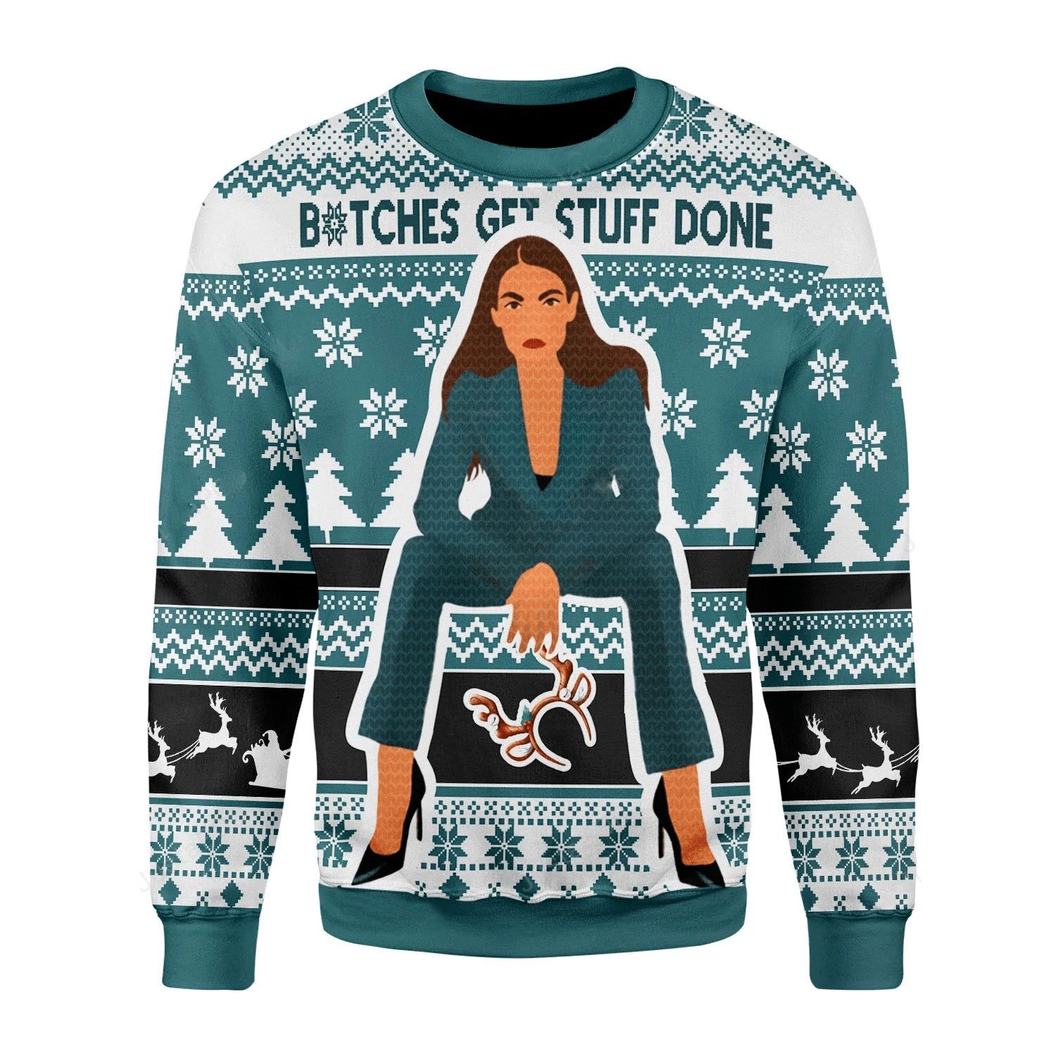 B*tches Get Stuff Done Ugly Sweater, B*tches Get Stuff Done AOC Christmas Sweater, B*tches Get Stuff Done AOC Shirt- Best Christmas Gifts 2023