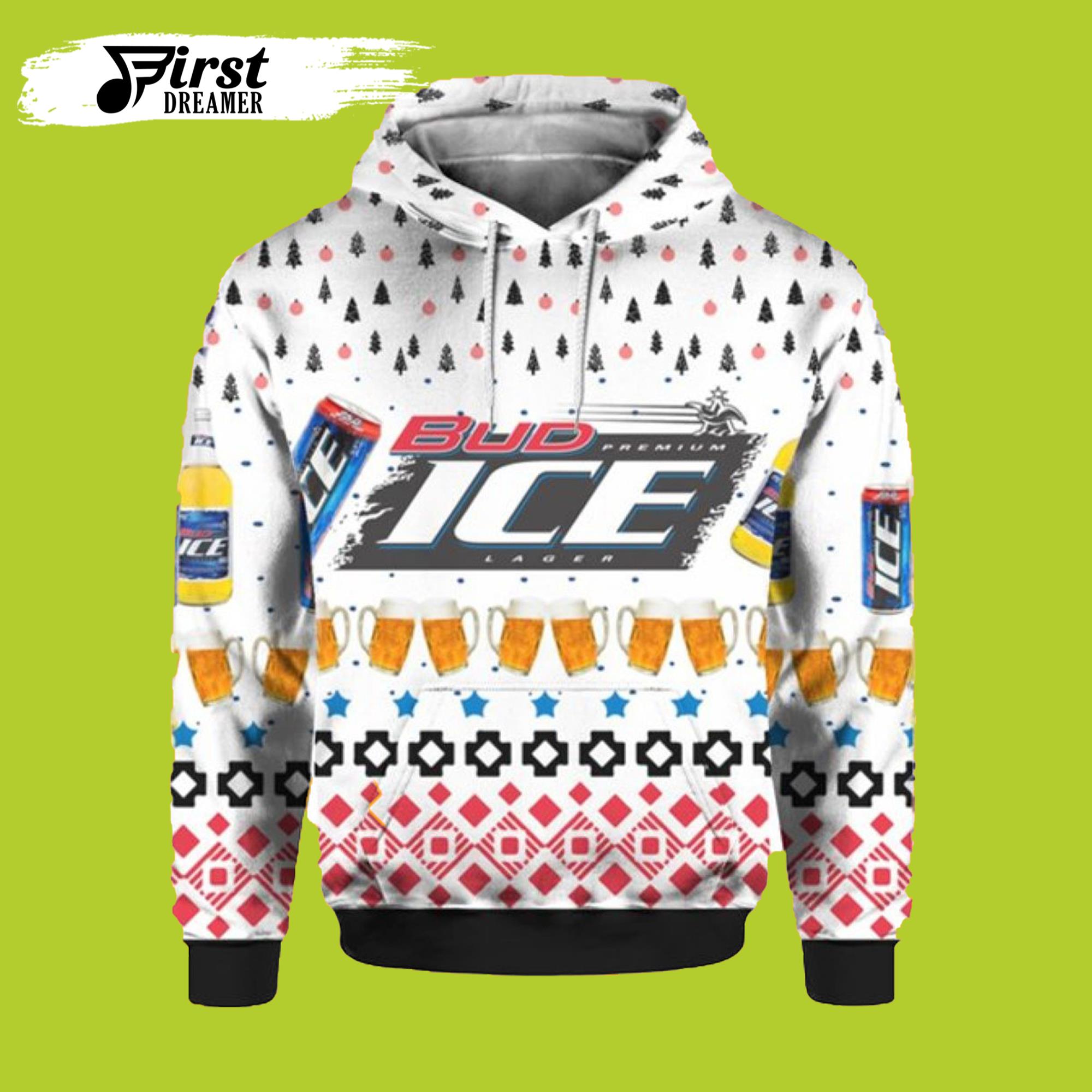 Bud Ice Beer Ugly Christmas 3D Beer Hoodies