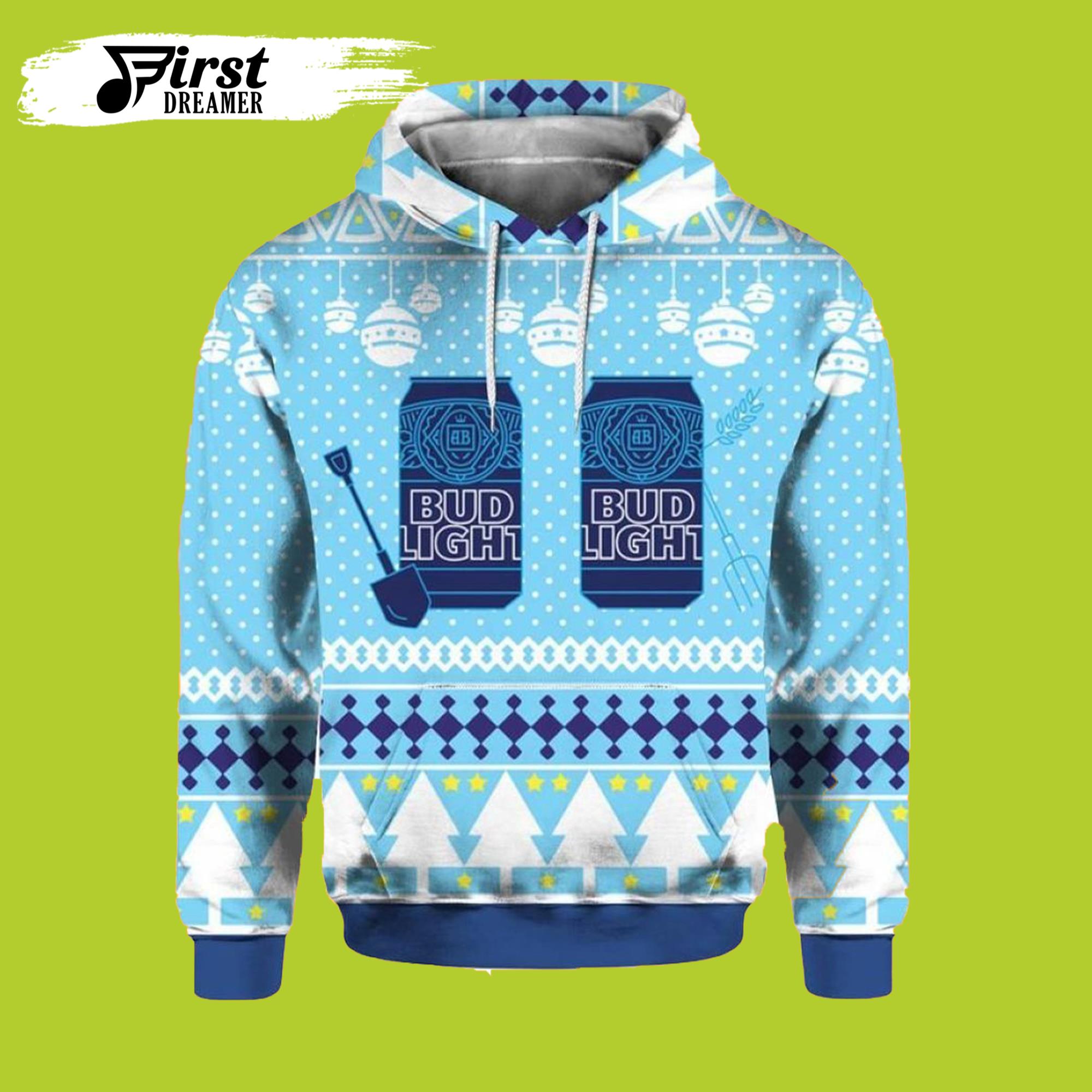 Bud Light Can Beer Ugly Christmas 3D Beer Hoodies