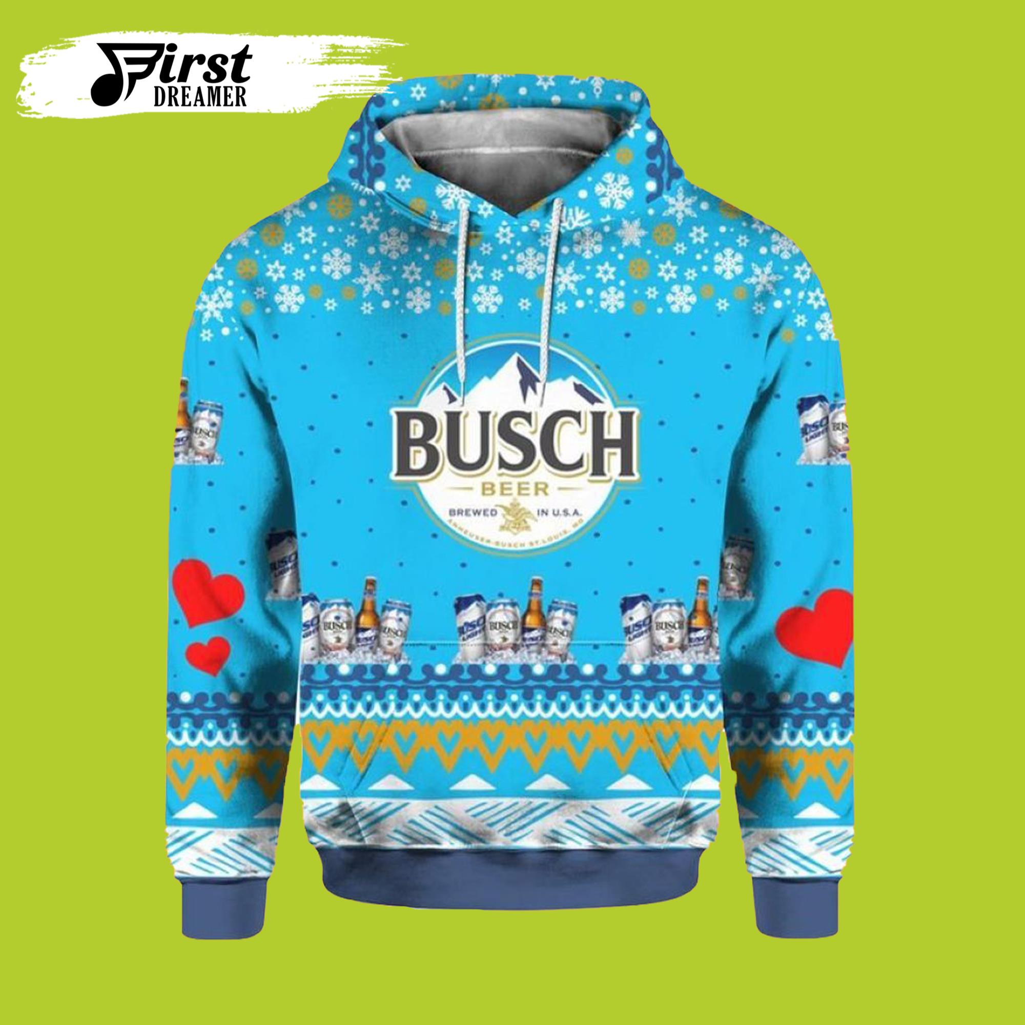 Busch Beer Ugly Christmas 3D Beer Hoodies