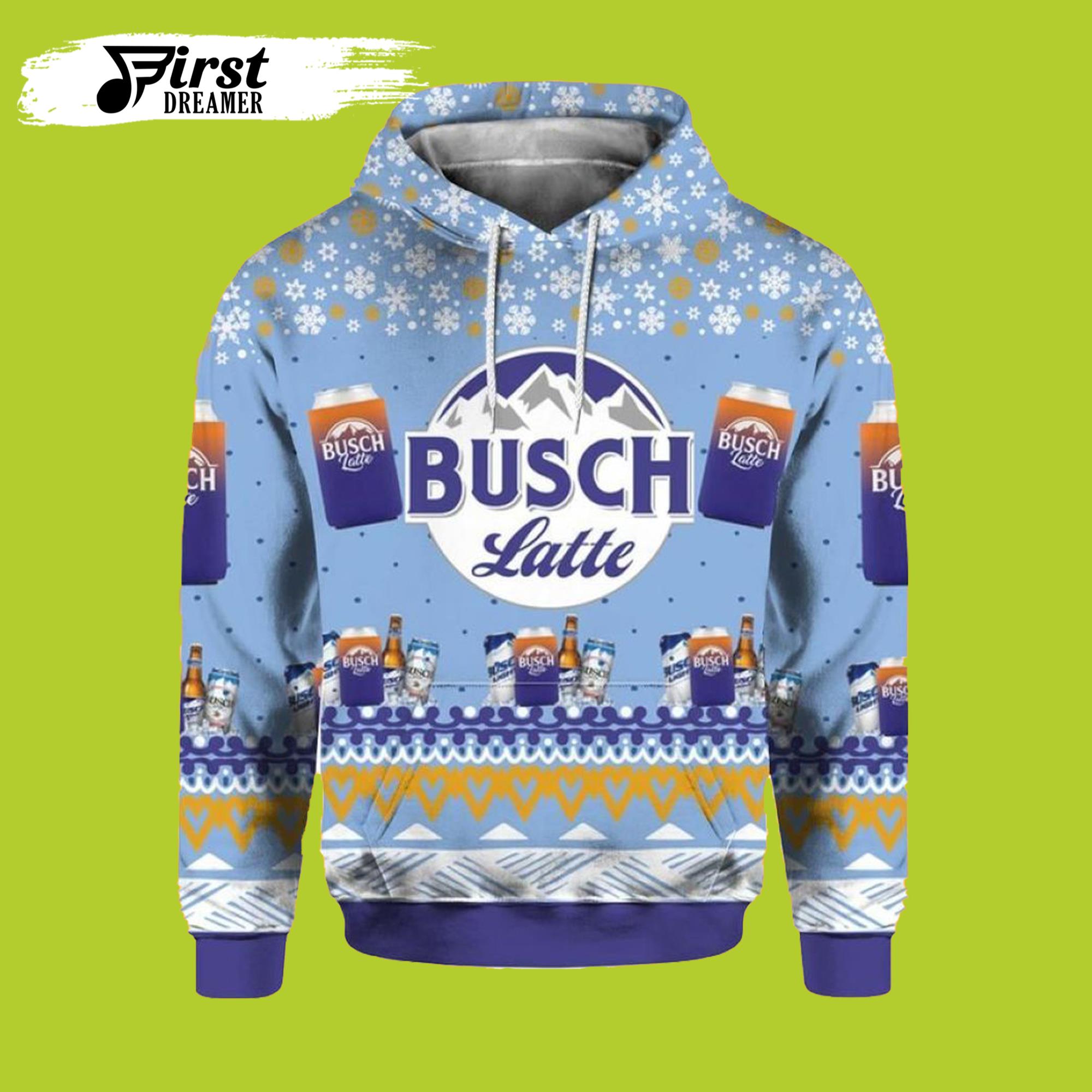 Busch Latte Beer Print Ugly Christmas 3D Beer Hoodies