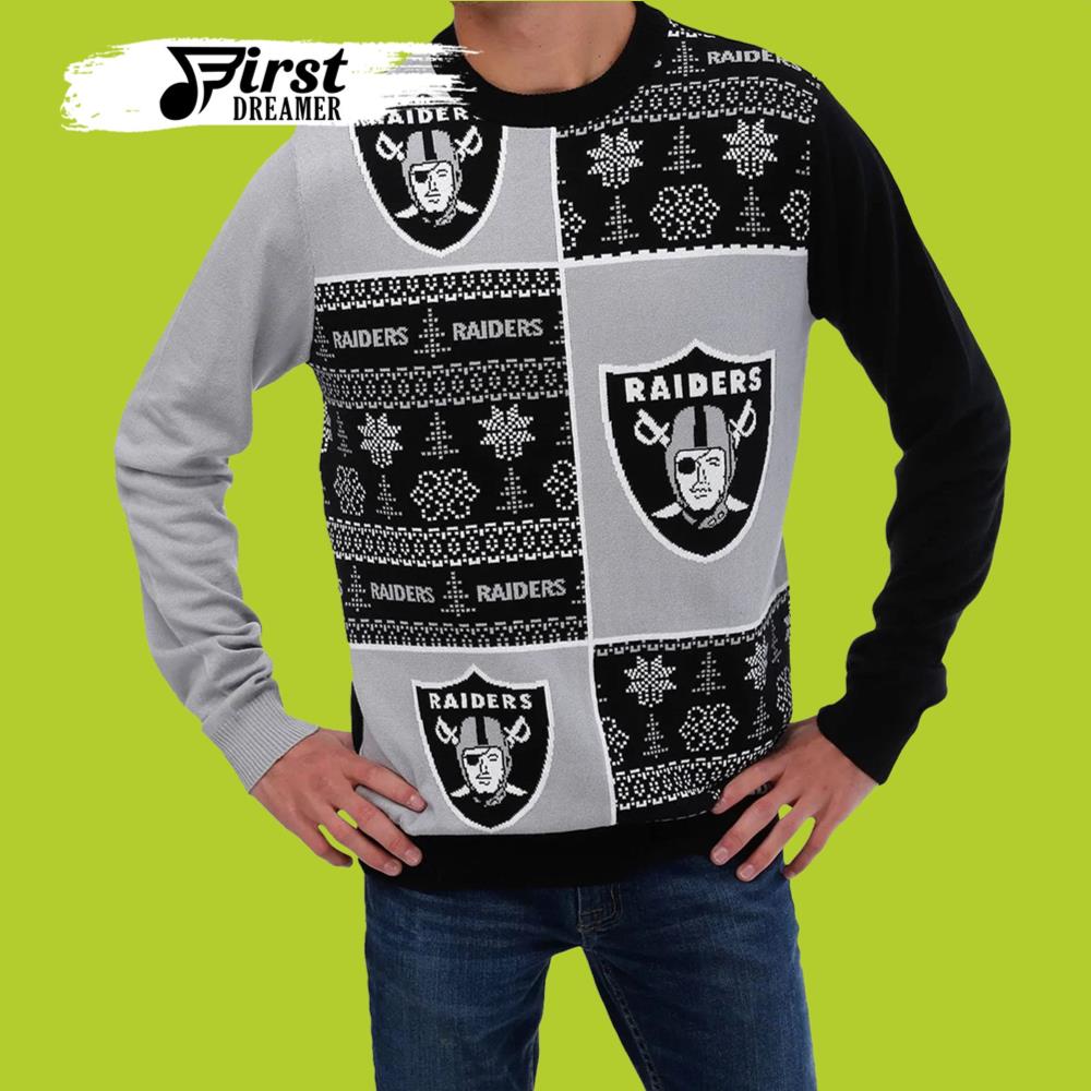 Busy Block Snowfall Las Vegas Raiders Sweater- Best Christmas Gifts 2023