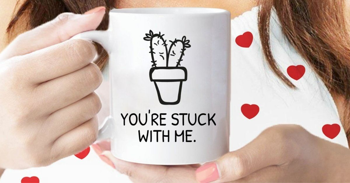 Cactus Youre Stuck With Me Valentine Mug