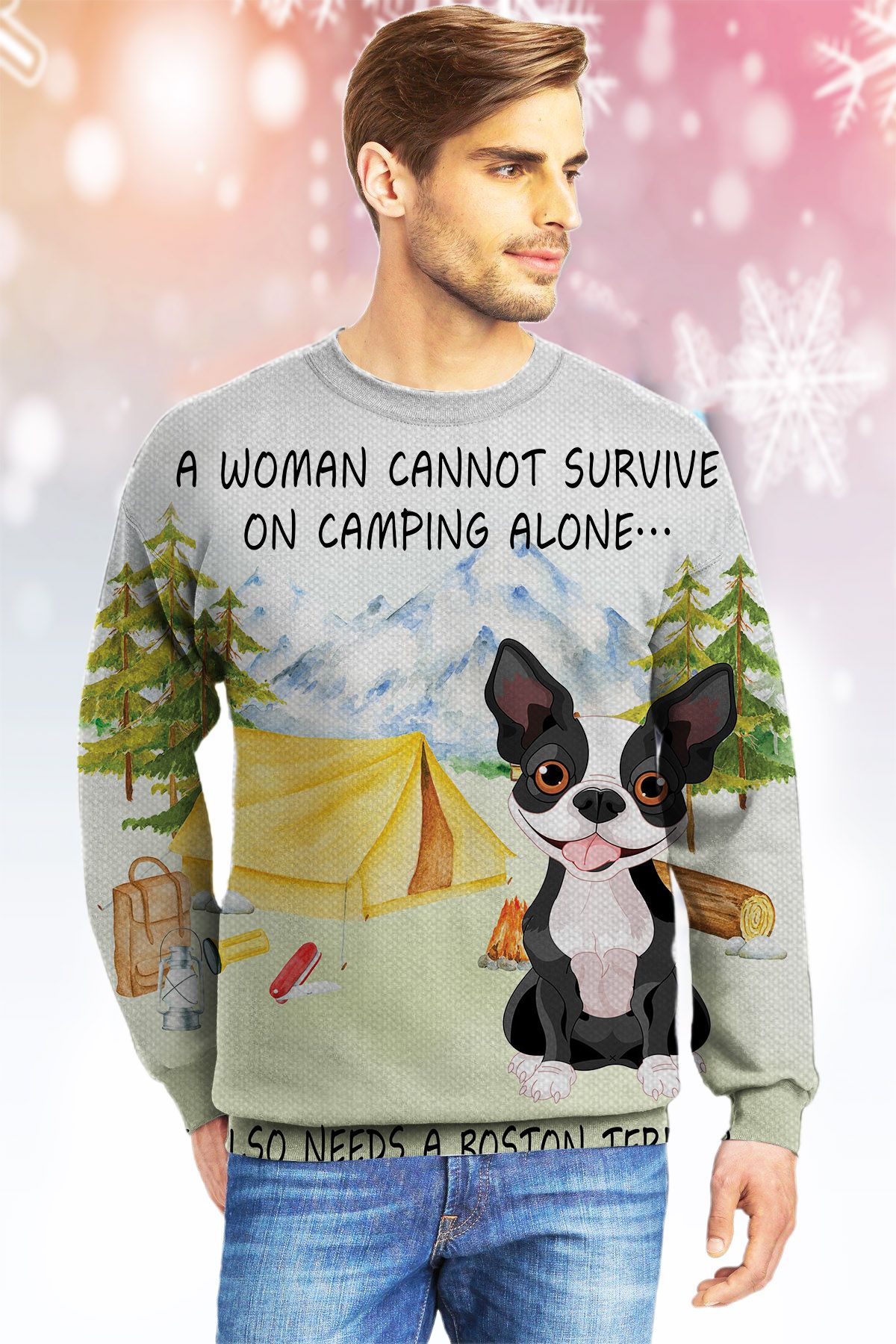 Camping Boston Terrier   Ugly Christmas Sweater- Best Christmas Gifts 2023