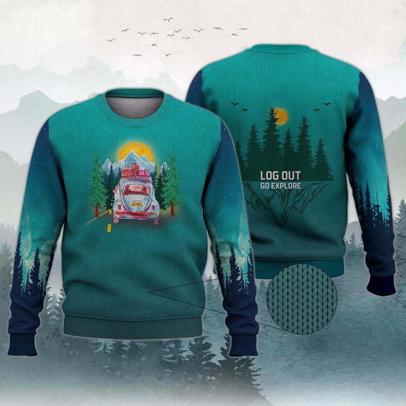 Camping Log Out Go Explore Forest Car Ugly Christmas Sweater- Best Christmas Gifts 2023