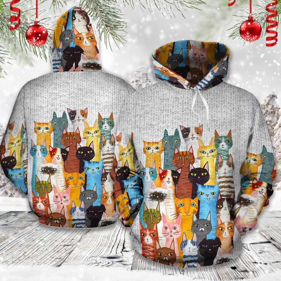 Cat Cartoon Colorful Cats 3D Hoodie