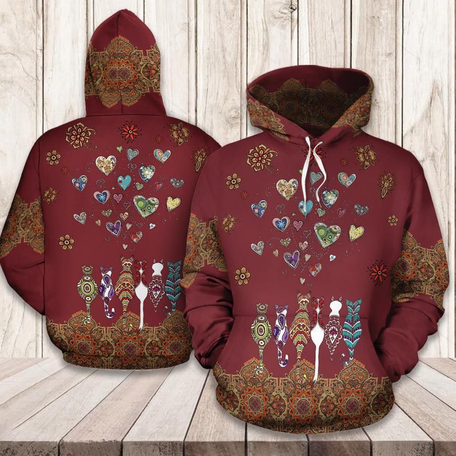 Cat Heart Mandala 3D Hoodie