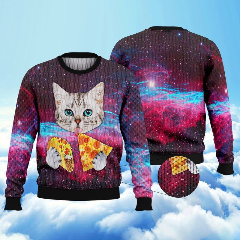 Cat Pizza And Taco Galaxy Ugly Christmas Sweater|Crewneck Sweatshirts For Men & Women|Merry Christmas- Best Christmas Gifts 2023