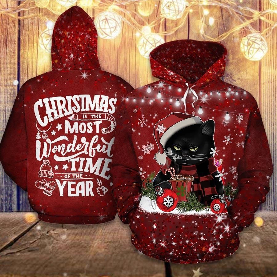 Christmas Black Cat Most Wonderful Time Of The Year 3D Hoodie