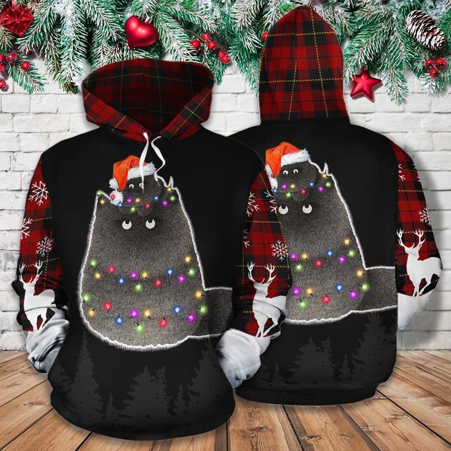 Christmas Cat Red Plaid 3D Hoodie