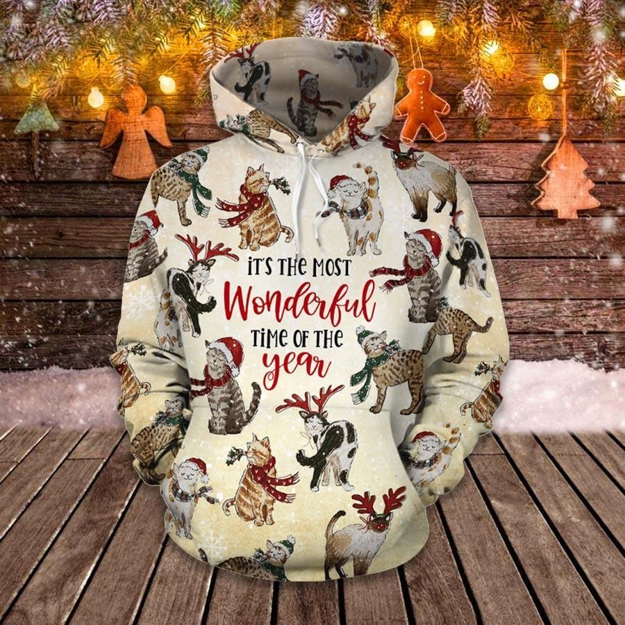 Christmas Cat Wonderful Time Of A Year 3D Hoodie