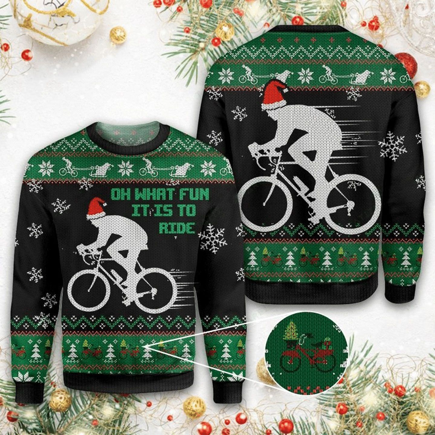 Christmas Cycling Oh What Fun It Is To Ride Ugly Christmas Sweater- Best Christmas Gifts 2023