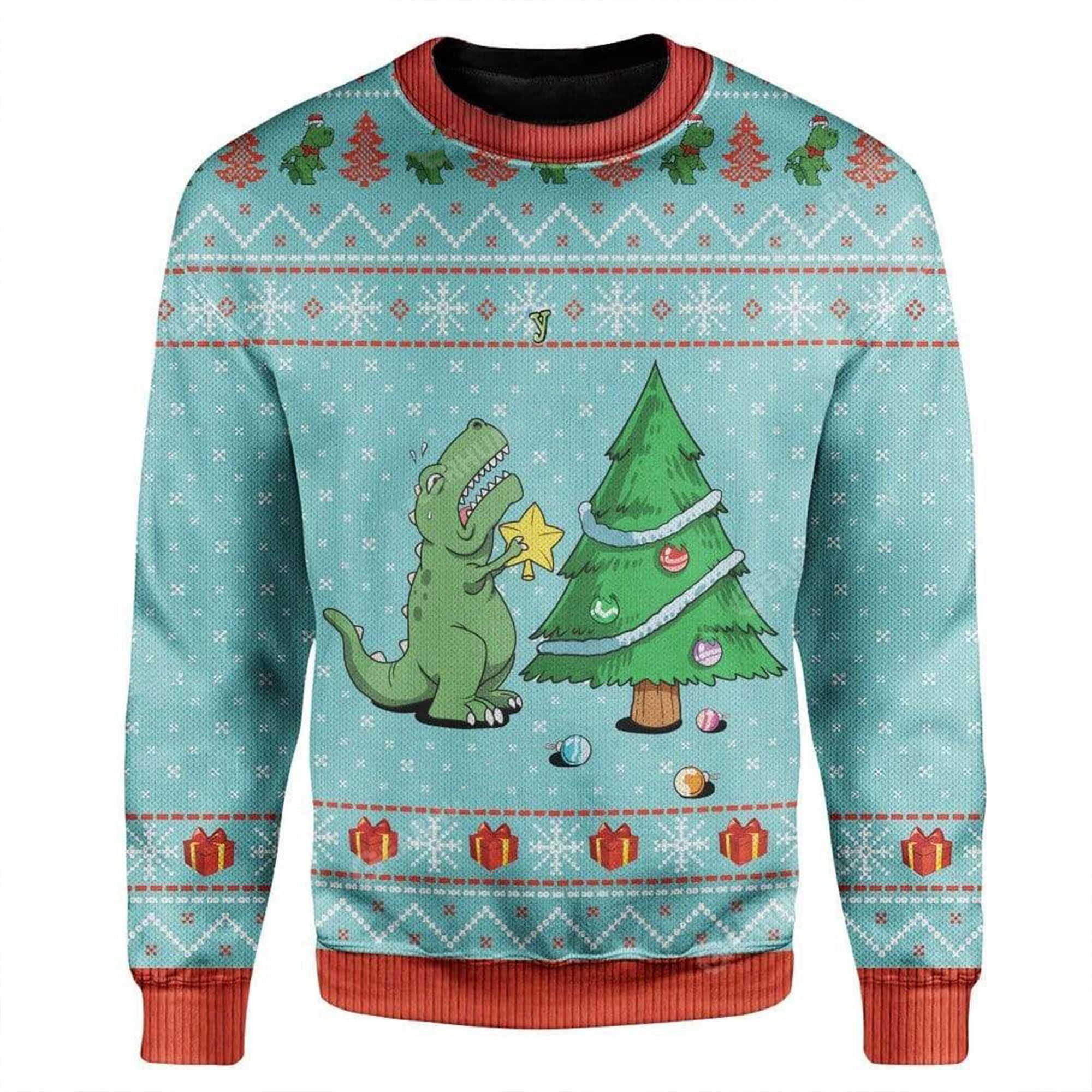 Christmas Dinosaur Personalized Sweater Apparel Ugly Christmas Sweater- Best Christmas Gifts 2023