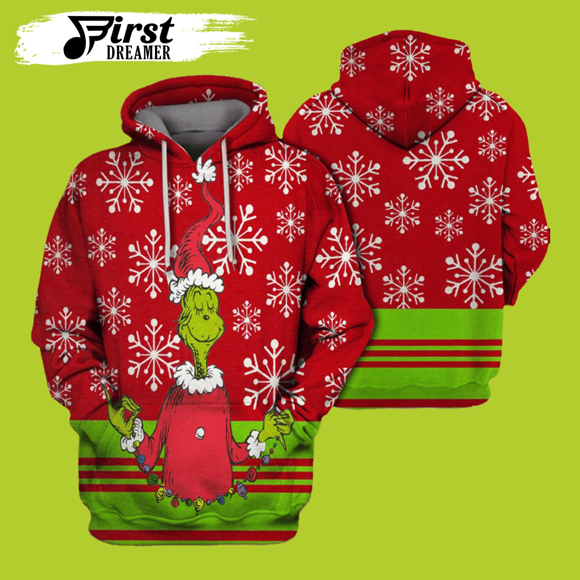 Christmas Grinch Snowflakes Red Green Grinch 3D Hoodie