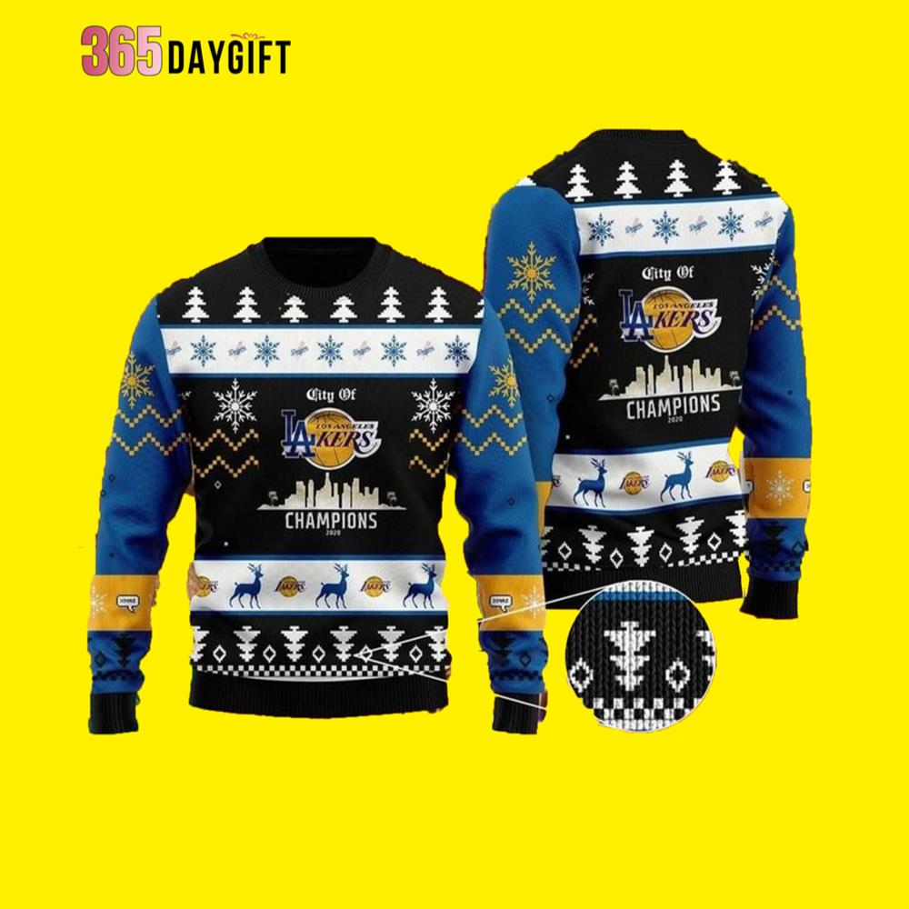 City of Los Angeles Lakers NBA Champions 2022 Ugly Christmas Sweater- Best Christmas Gifts 2023