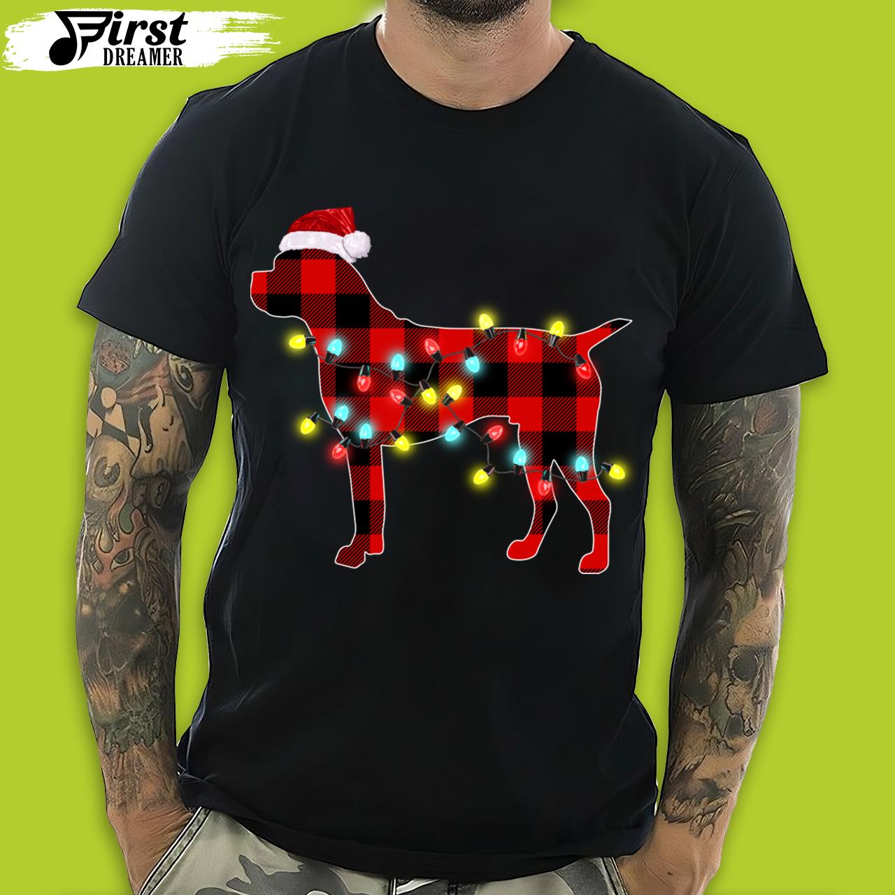 Cool Boxer Christmas Lights Pajama Boxer Lover Dog Christmas T-Shirt