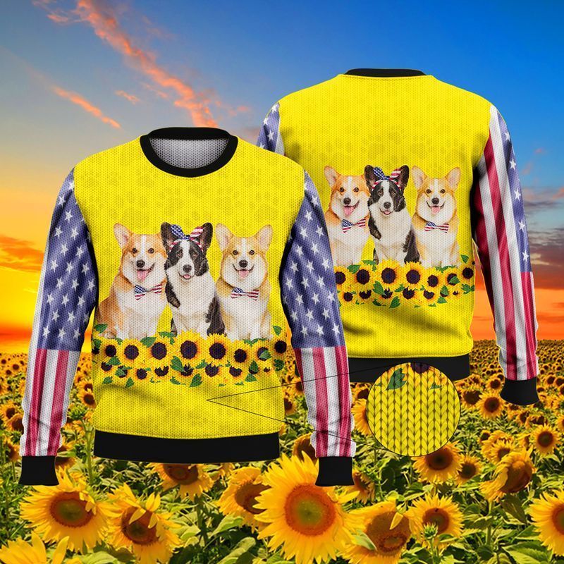 Corgi American Flag Ugly Christmas Sweater- Best Christmas Gifts 2023