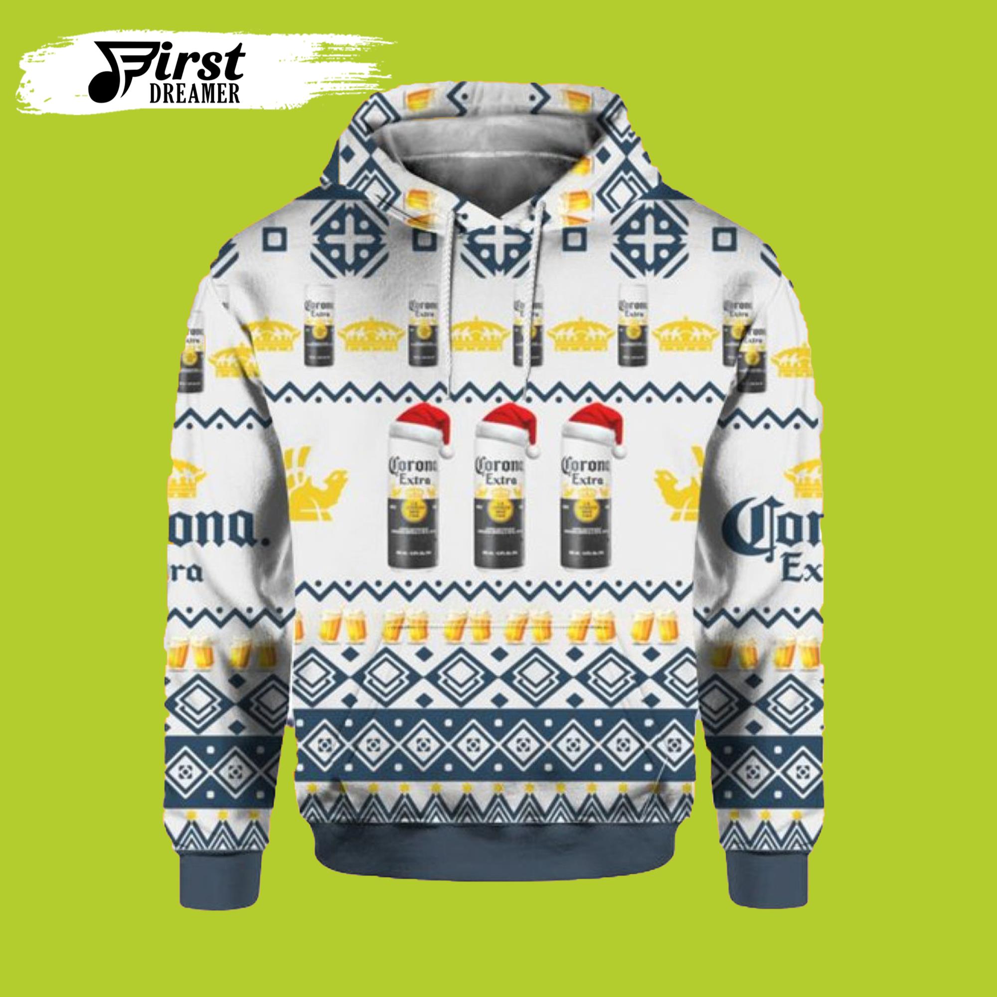 Corona Extra Beer Cans Ugly Christmas 3D Beer Hoodies