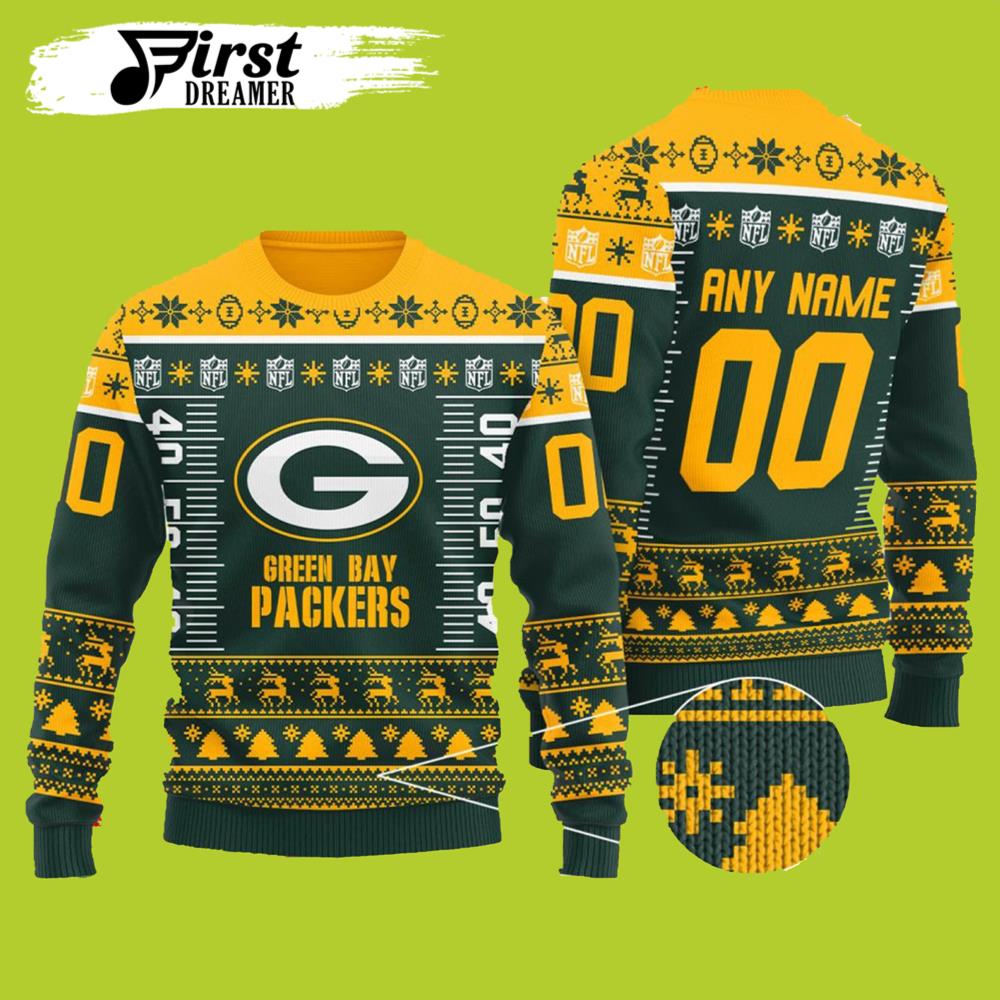 Custom Name Number NFL Logo Green Bay Packers Ugly Christmas Sweater – Best Christmas Gifts 2023