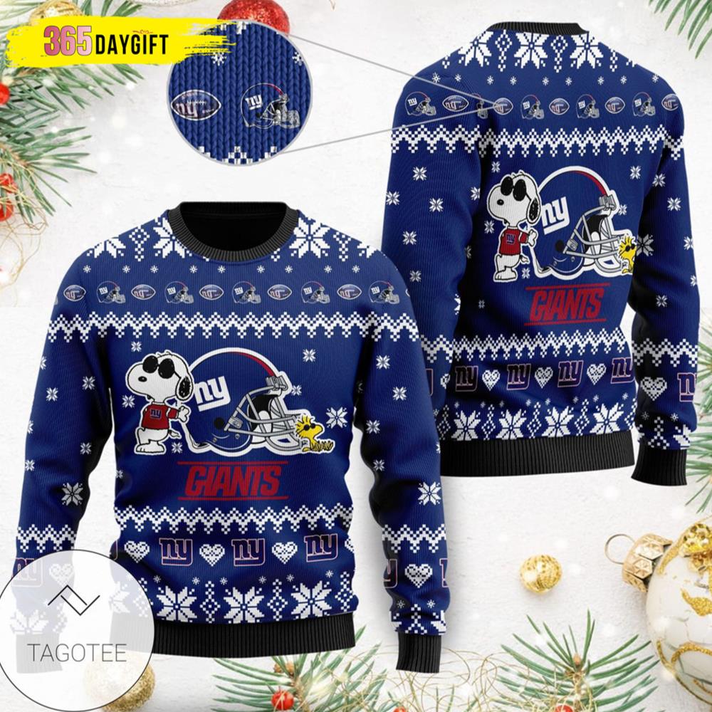 Cute The Snoopy Show Football Helmet 3D New York Giants Ugly Christmas Sweater- Best Christmas Gifts 2023