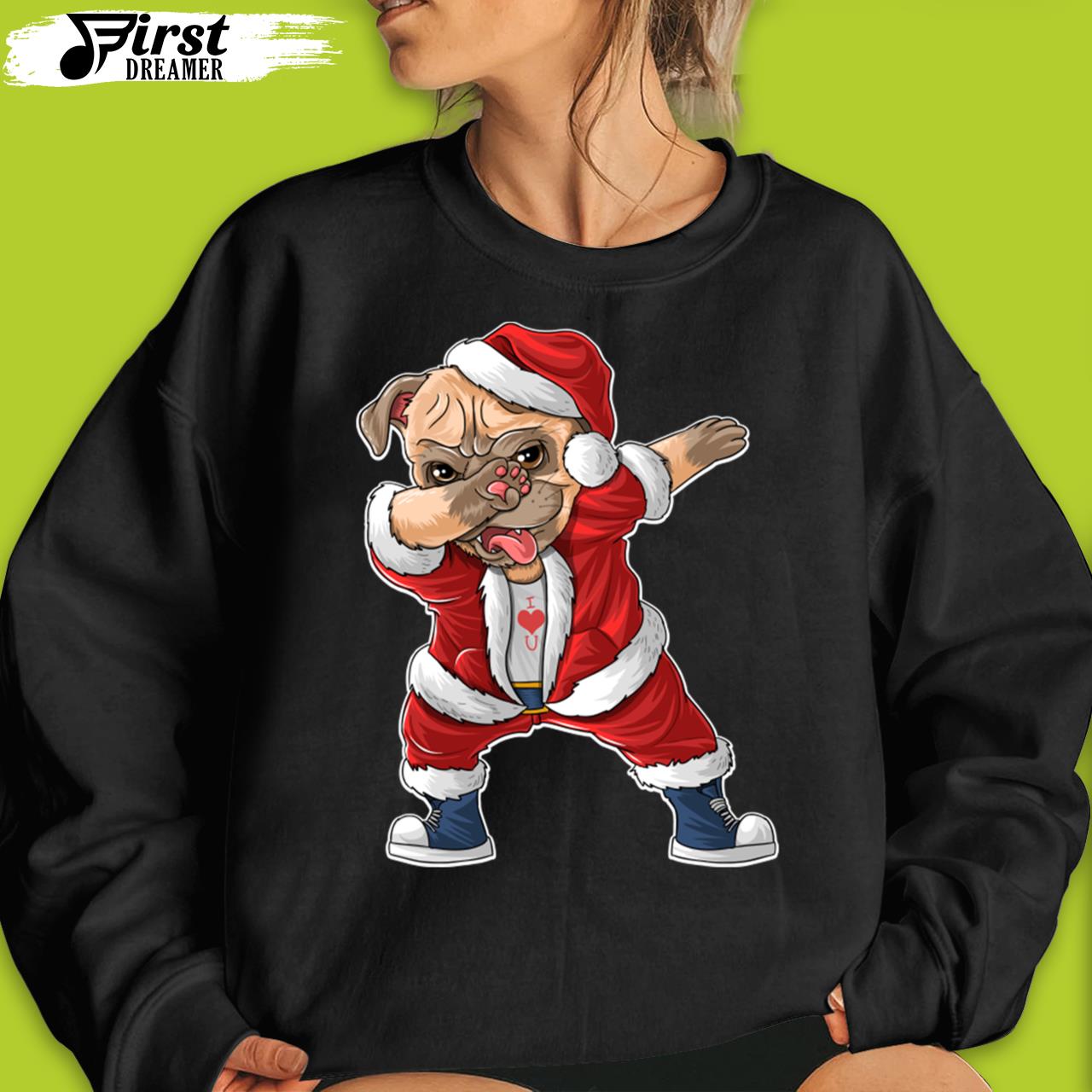 Dabbing Dog Santa Hat Dog Christmas T-Shirt