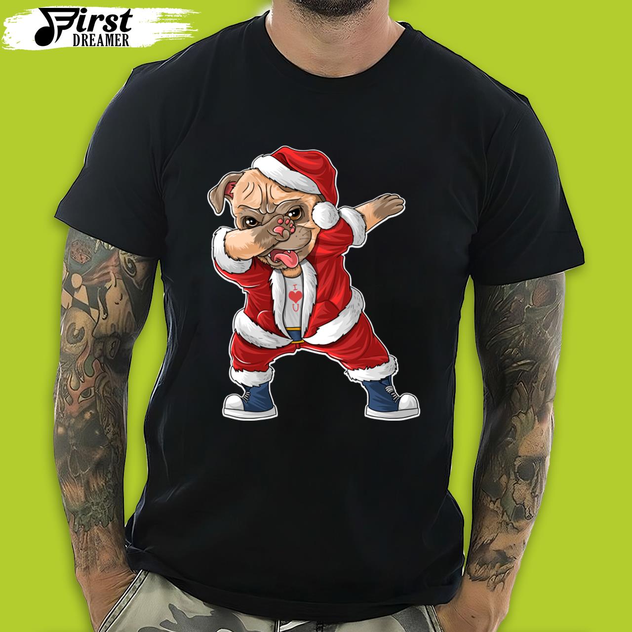 Dabbing Dog Santa Hat Dog Christmas T-Shirt