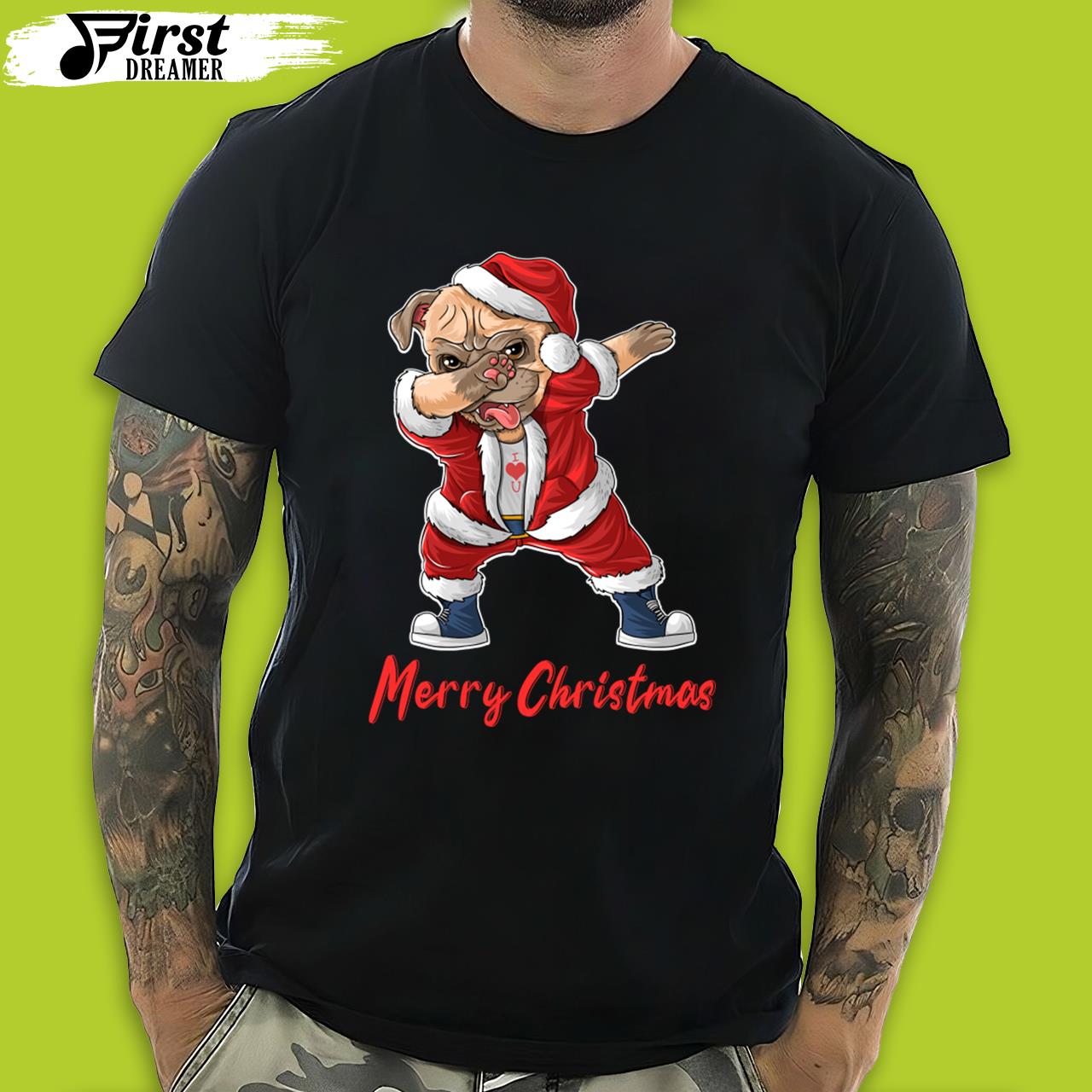 Dabbing Dog Santa Hat Merry Dog Christmas T-Shirt