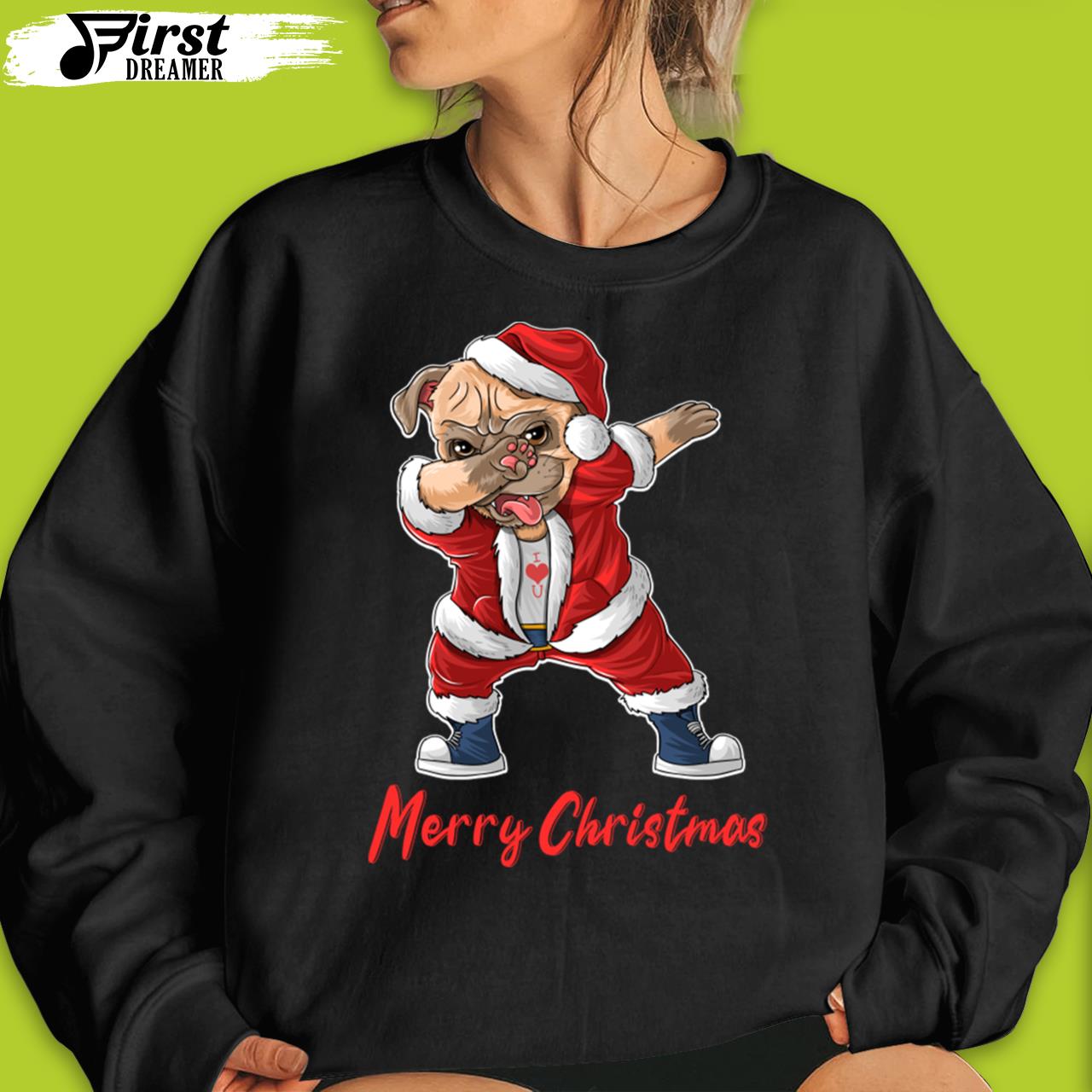 Dabbing Dog Santa Hat Merry Dog Christmas T-Shirt