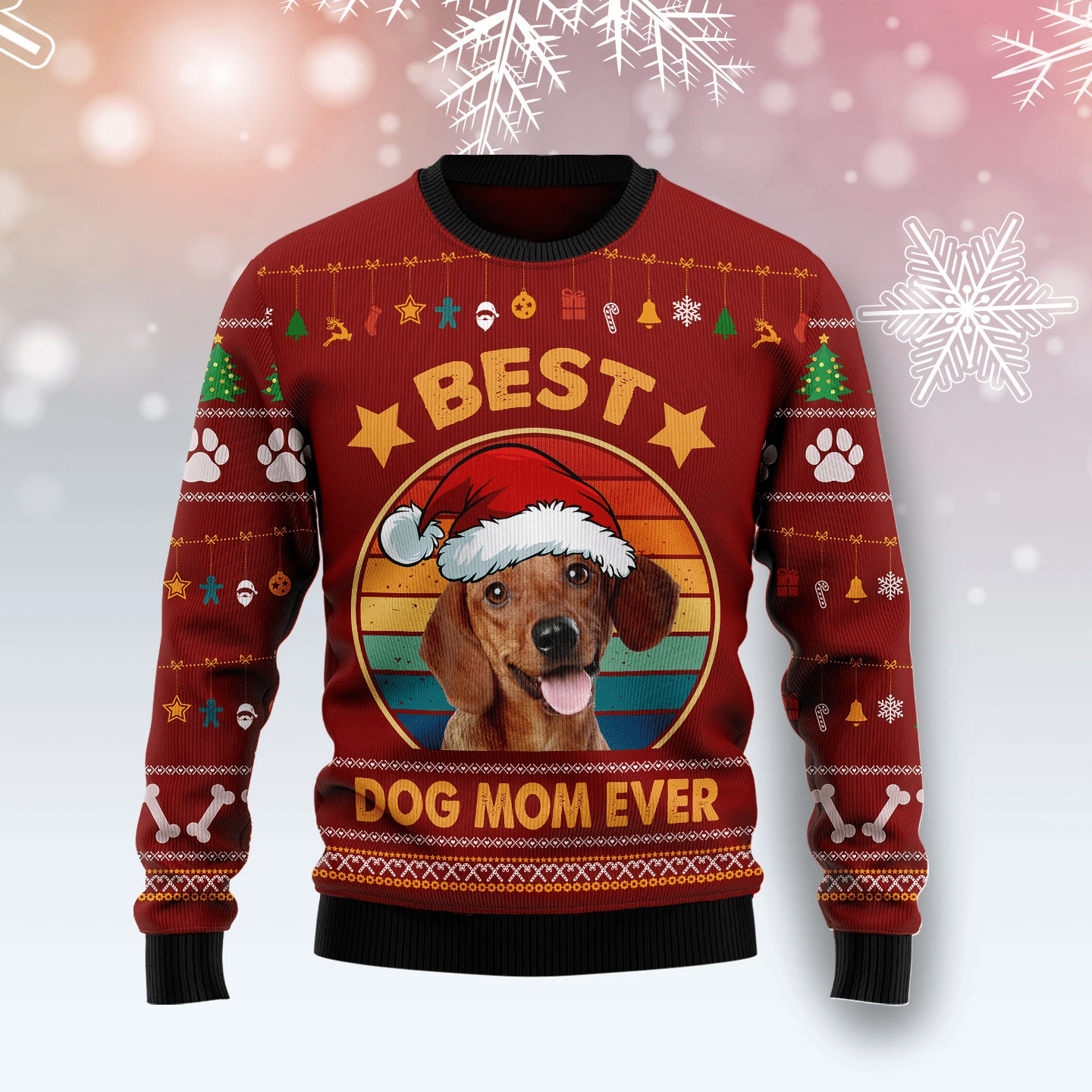 Dachshund Best Dog Mom Ever Christmas Ugly Christmas Sweater- Best Christmas Gifts 2023