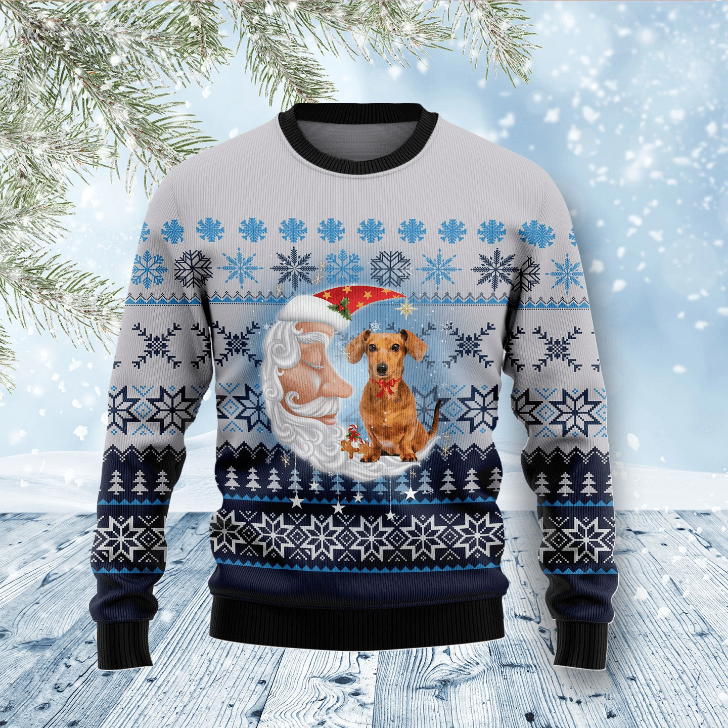 Dachshund Love Santa Moon Christmas Ugly Christmas Sweater- Best Christmas Gifts 2023