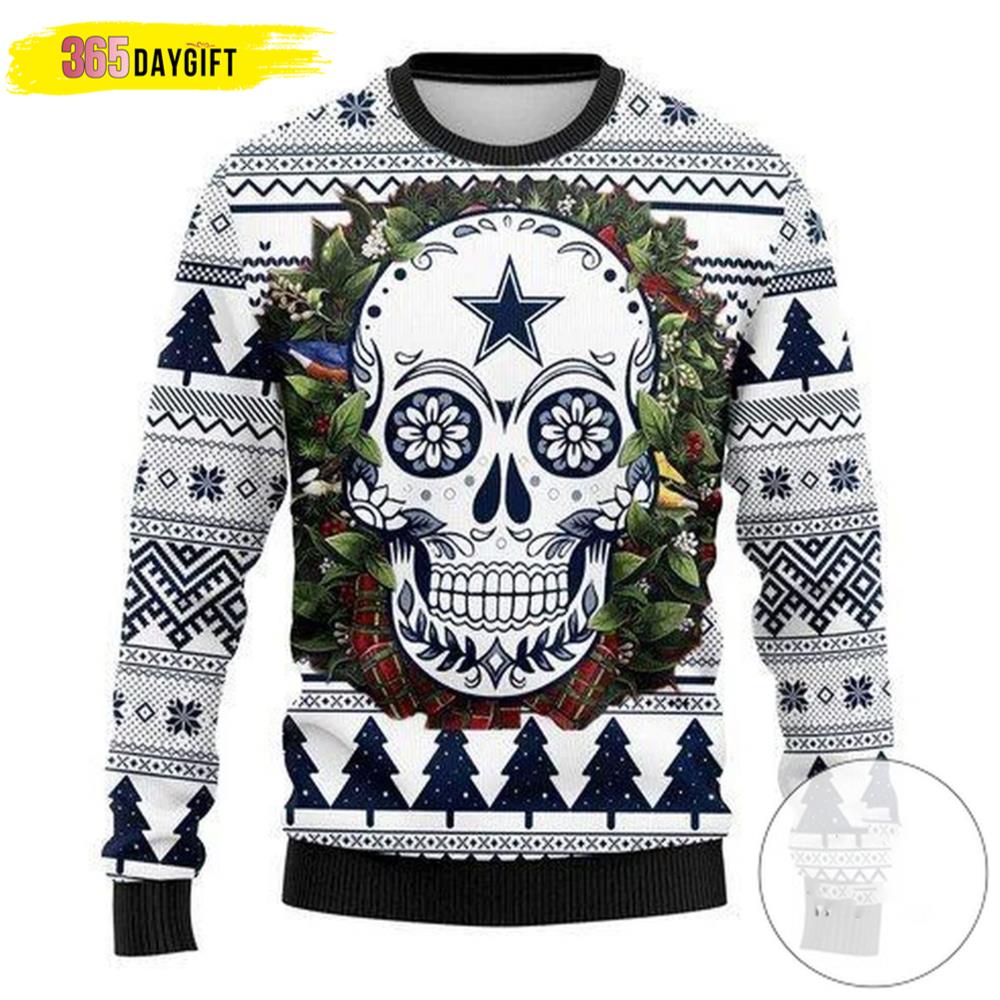 Dallas Cowboys Ugly Christmas Sweater NFL Dallas Cowboys Skull Flower Ugly Christmas Sweater- Best Christmas Gifts 2023