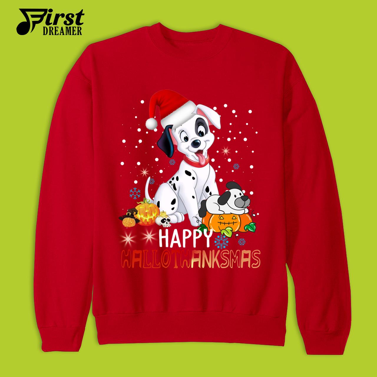 Dalmatian Dog Happy Hallothanksmas Halloween Thanksgiving Christmas T-Shirt