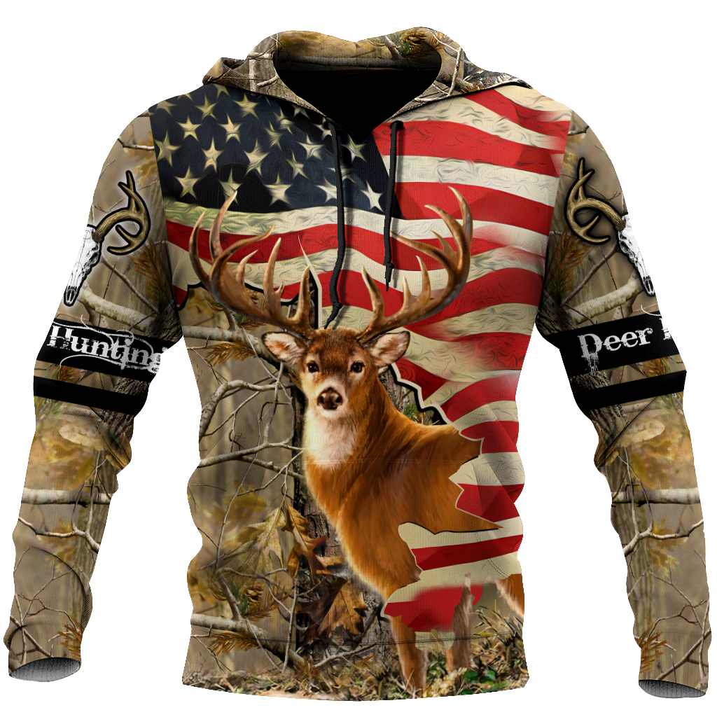 Deer Hunting America Flag 3D Hoodie