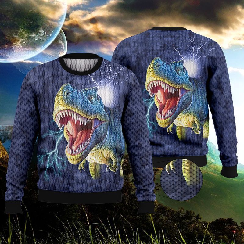 Dinosaur Lightning Ugly Christmas Sweater- Best Christmas Gifts 2023