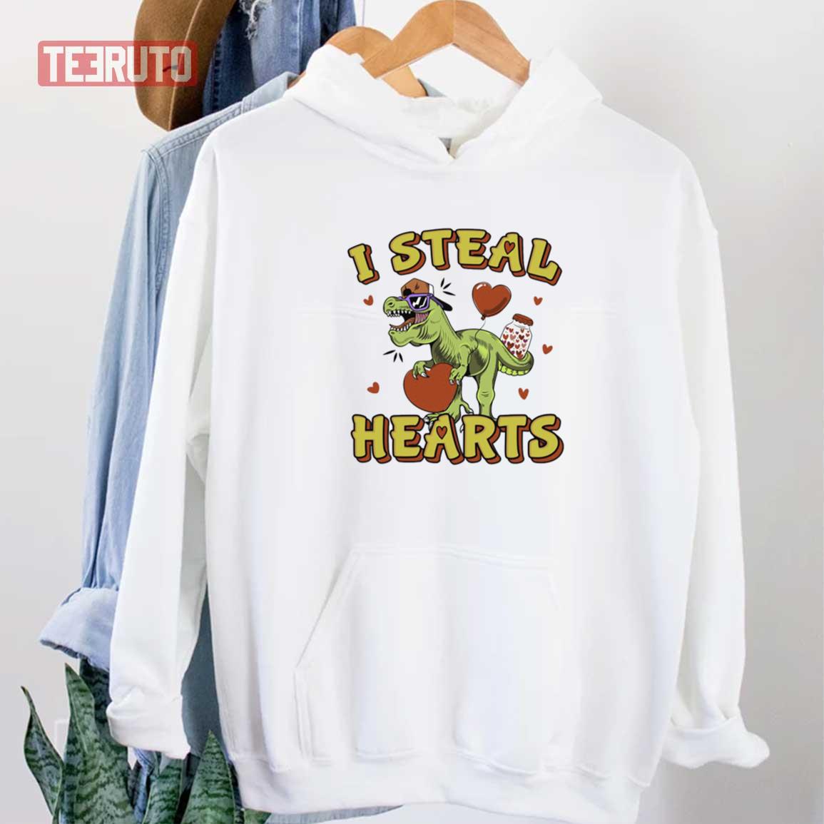 Dinosauri Steal Hearts Valentines T-Shirt Unisex T-Shirt