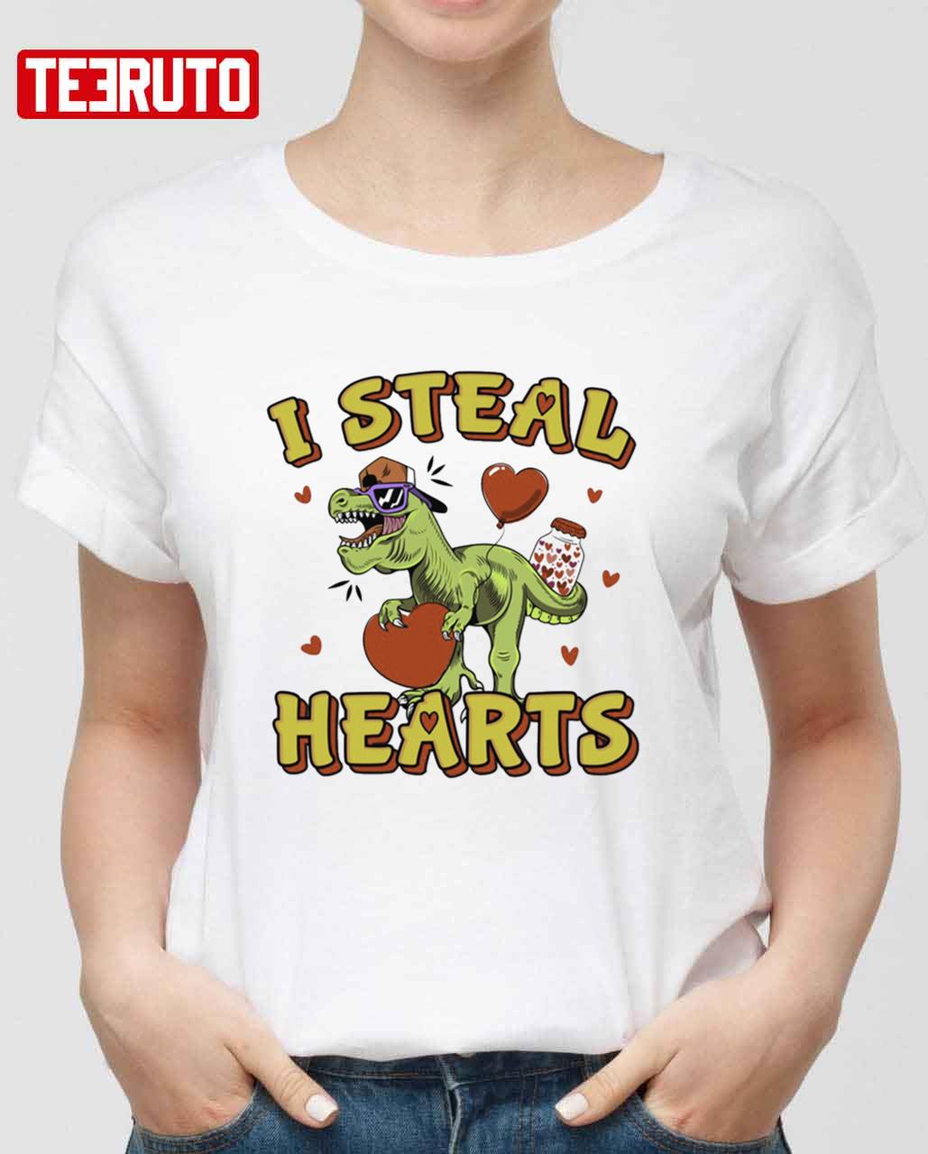 Dinosauri Steal Hearts Valentines T-Shirt Unisex T-Shirt