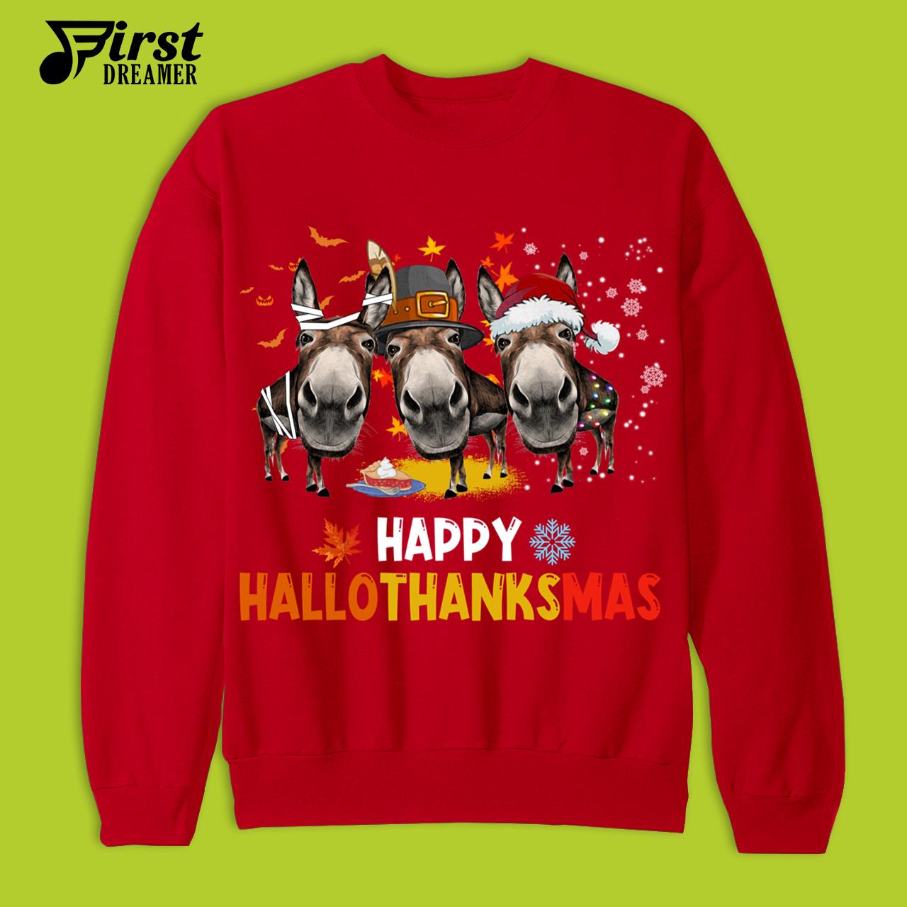 Donkey Happy HalloThanksMas Halloween Thanksgiving Christmas T-Shirt