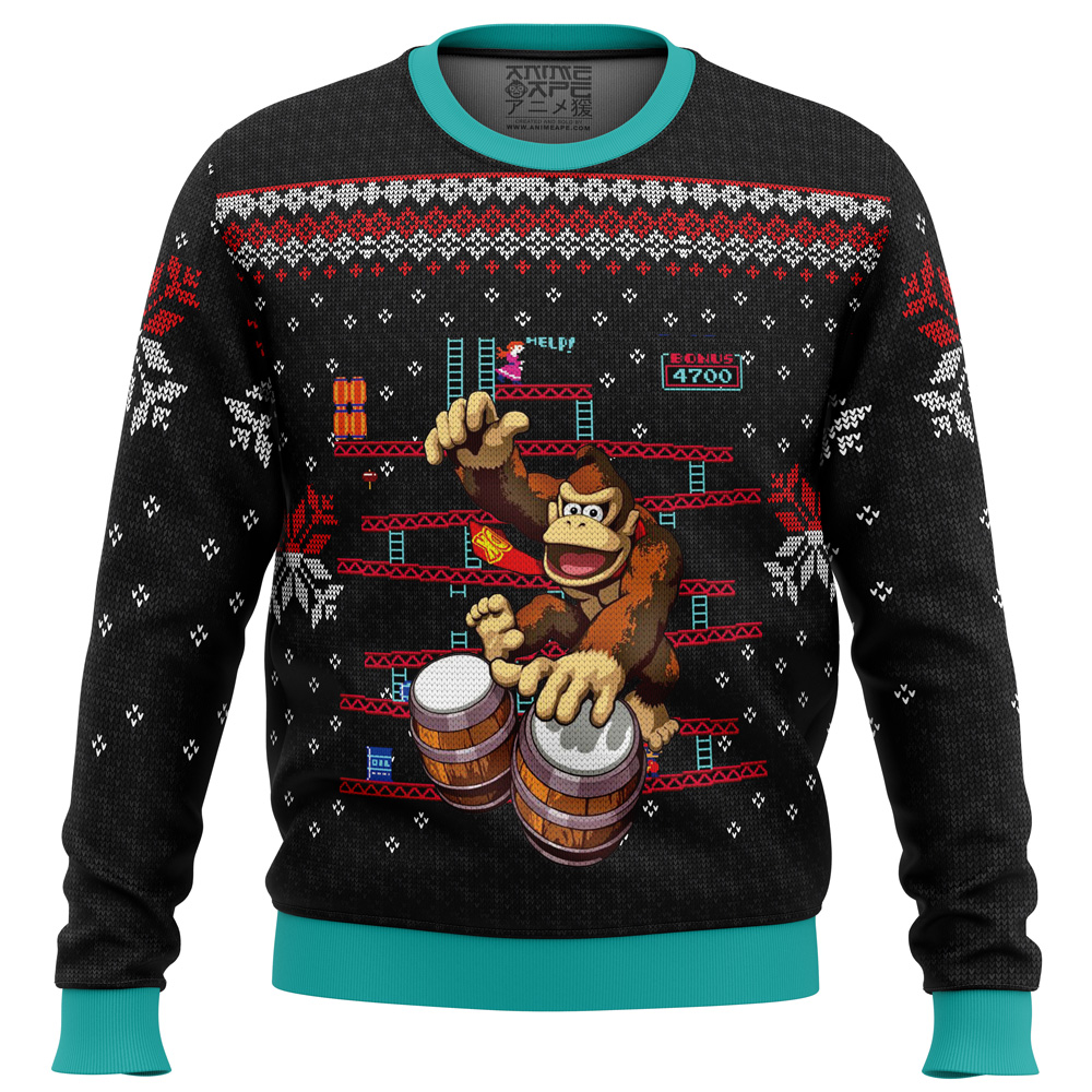 Donkey Kong Drums Ugly Christmas Sweater- Best Christmas Gifts 2023