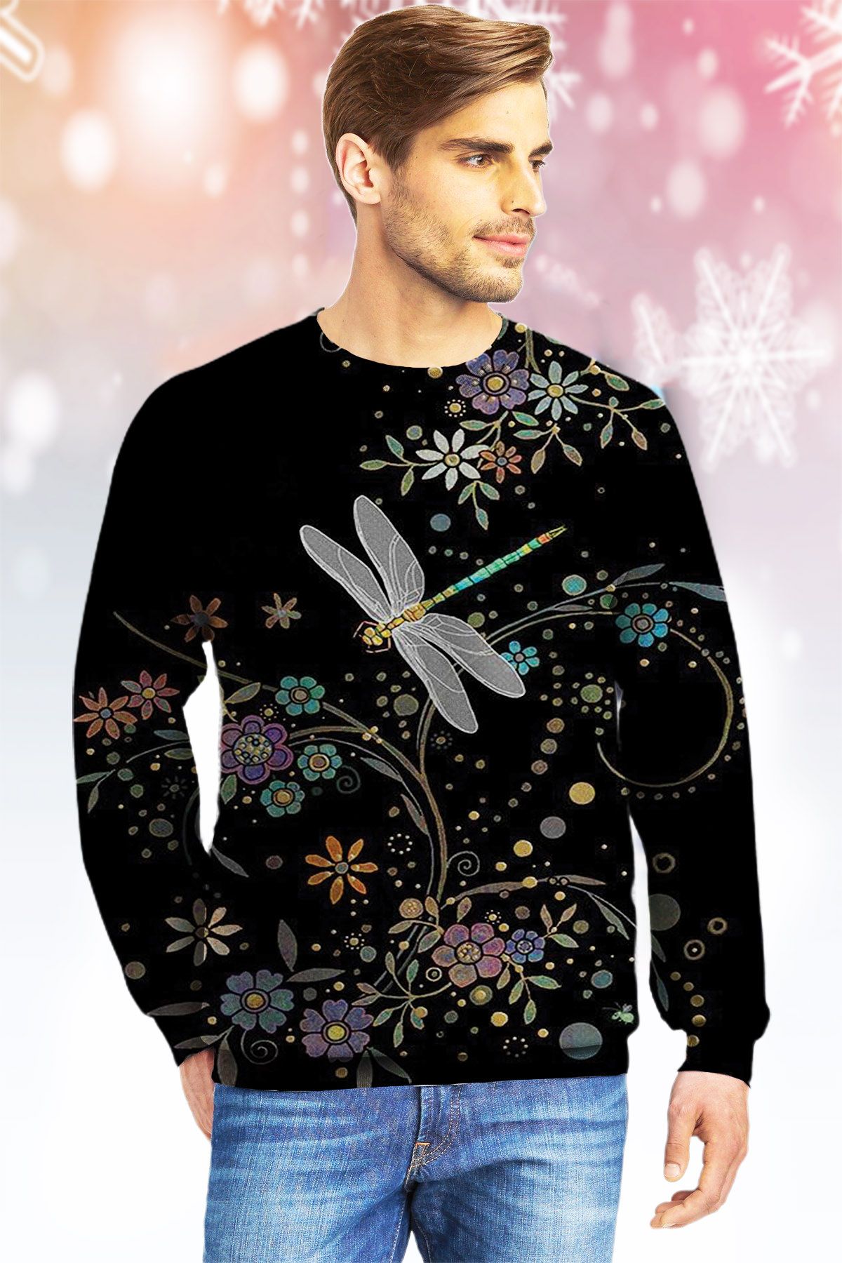 Dragonfly Tiny Flowers LTTLJ Ugly Christmas Sweater|Crewneck Sweatshirts For Men & Women|Merry Christmas- Best Christmas Gifts 2023