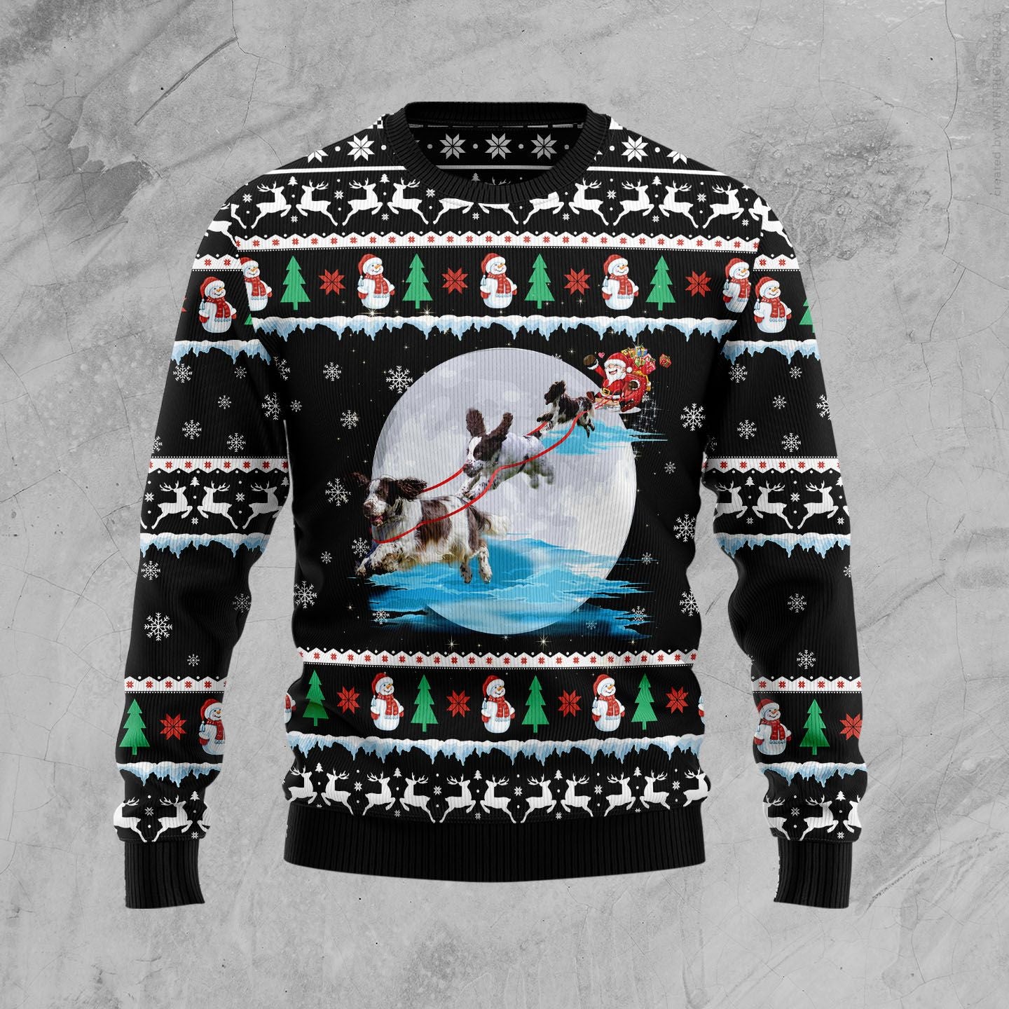 English Springer Spaniel Santa On Highway D0610 Ugly Christmas Sweater- Best Christmas Gifts 2023