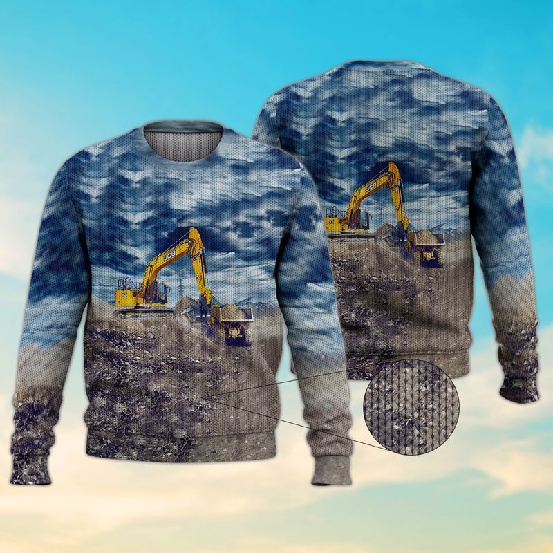 Excavator Cloudy Cool Ugly Christmas Sweater- Best Christmas Gifts 2023