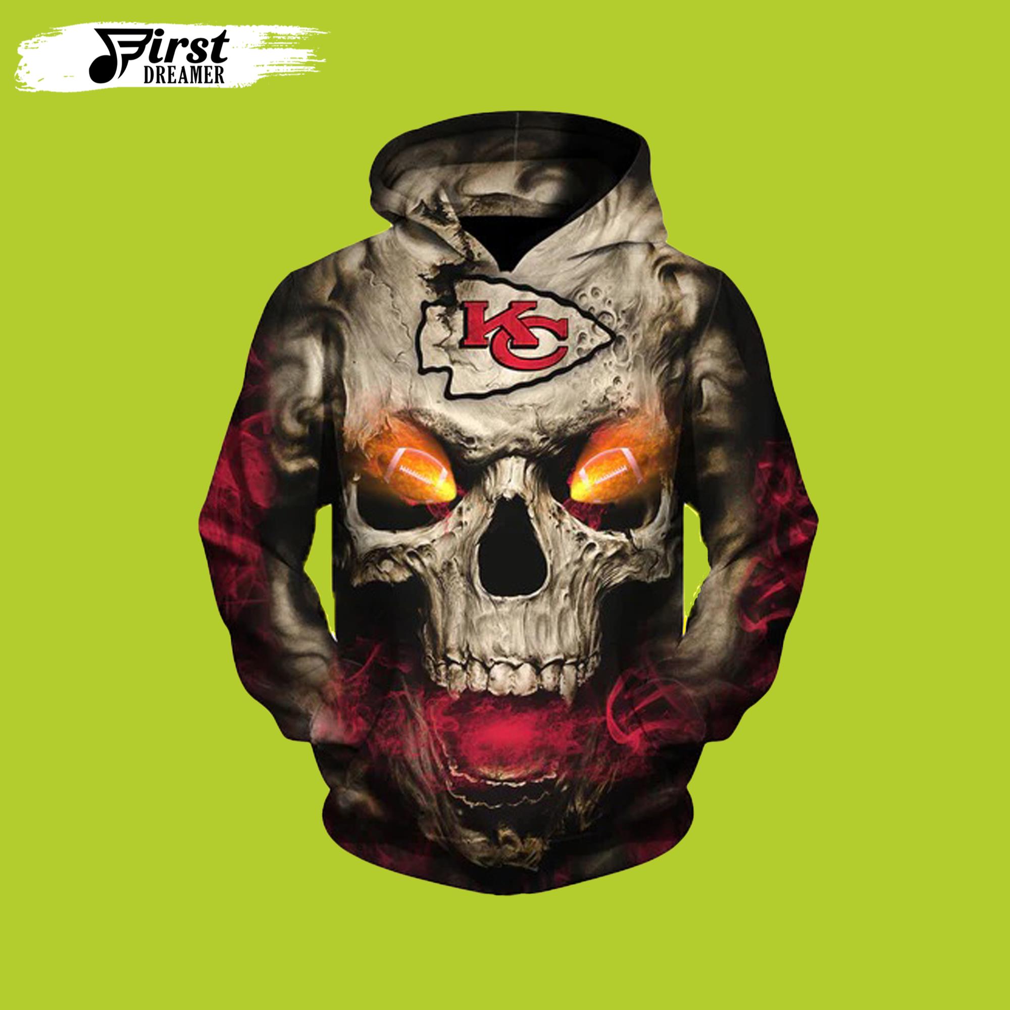 Eye Rugby Ball Skull Kansas City Chiefs Hoodie 3D